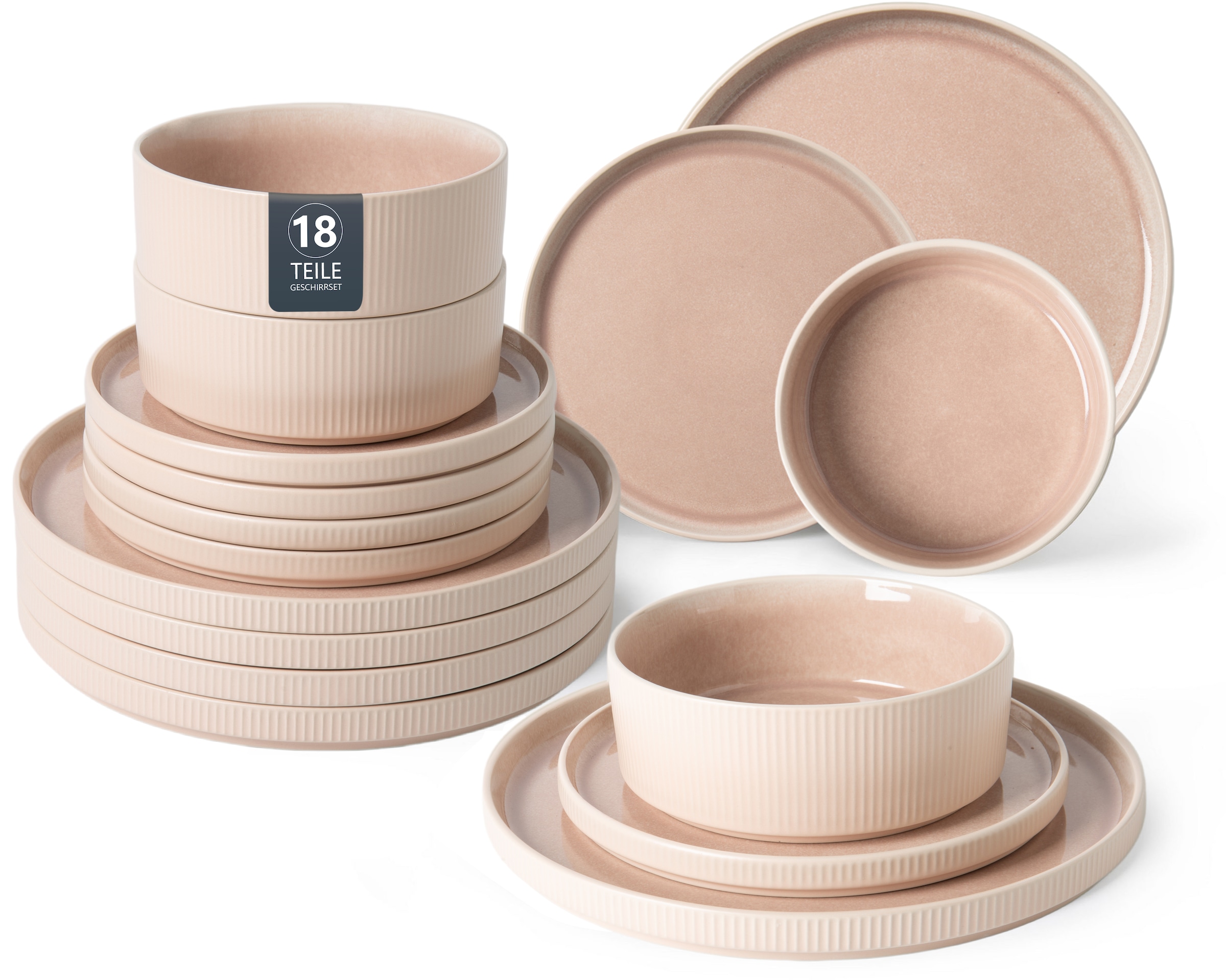 GOODproduct Set de vaisselle »Ylvii, aussen matt, innen reaktiv glasiert« Riffeloptik, spülmaschinenfest und mikrowellengeeignet