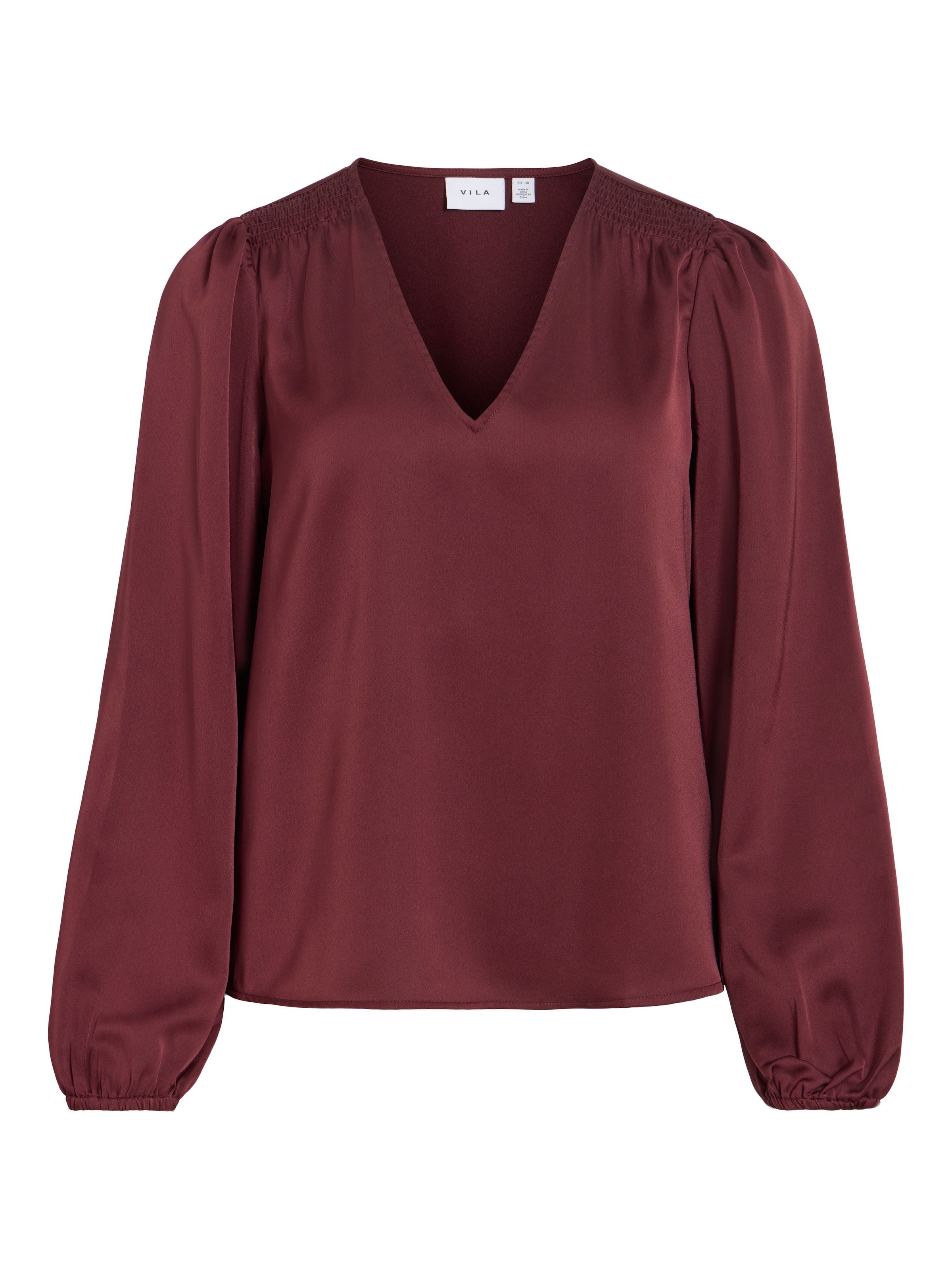 Vila T-shirt à manches longues »VIELLETTE L/S SMOCK SATIN TOP - NOOS« fibre synthétique, coupe régulière