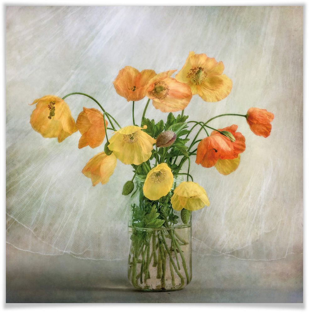 Poster »Mohnblumen im Glas«, Blumen, (1 St.), Poster ohne Bilderrahmen
