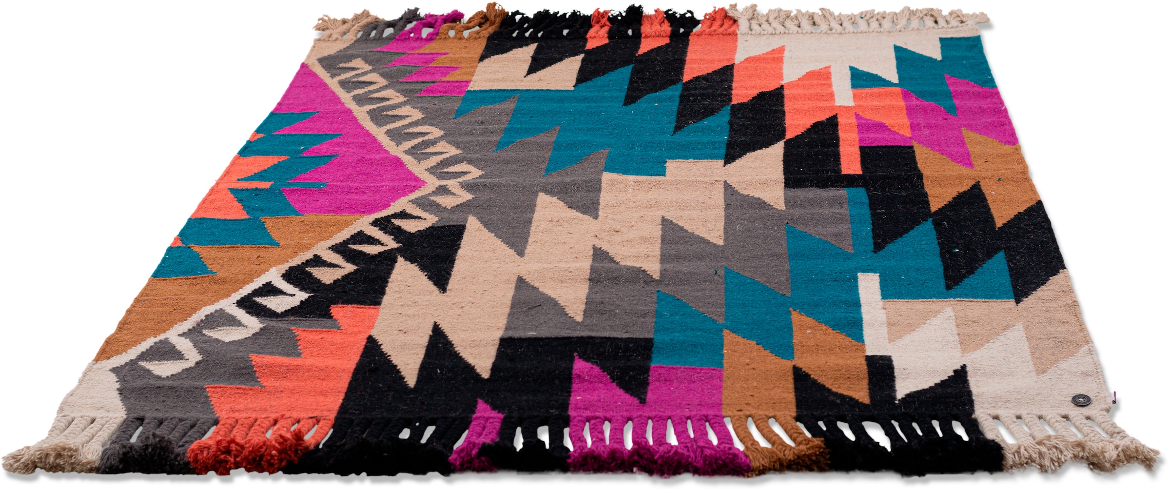 Image of TOM TAILOR HOME Teppich "Funky Kelim" rechteckig 6 mm Höhe Flachgewebe, reine Baumwolle, handgewebt, mit Fransen, Boho-Style