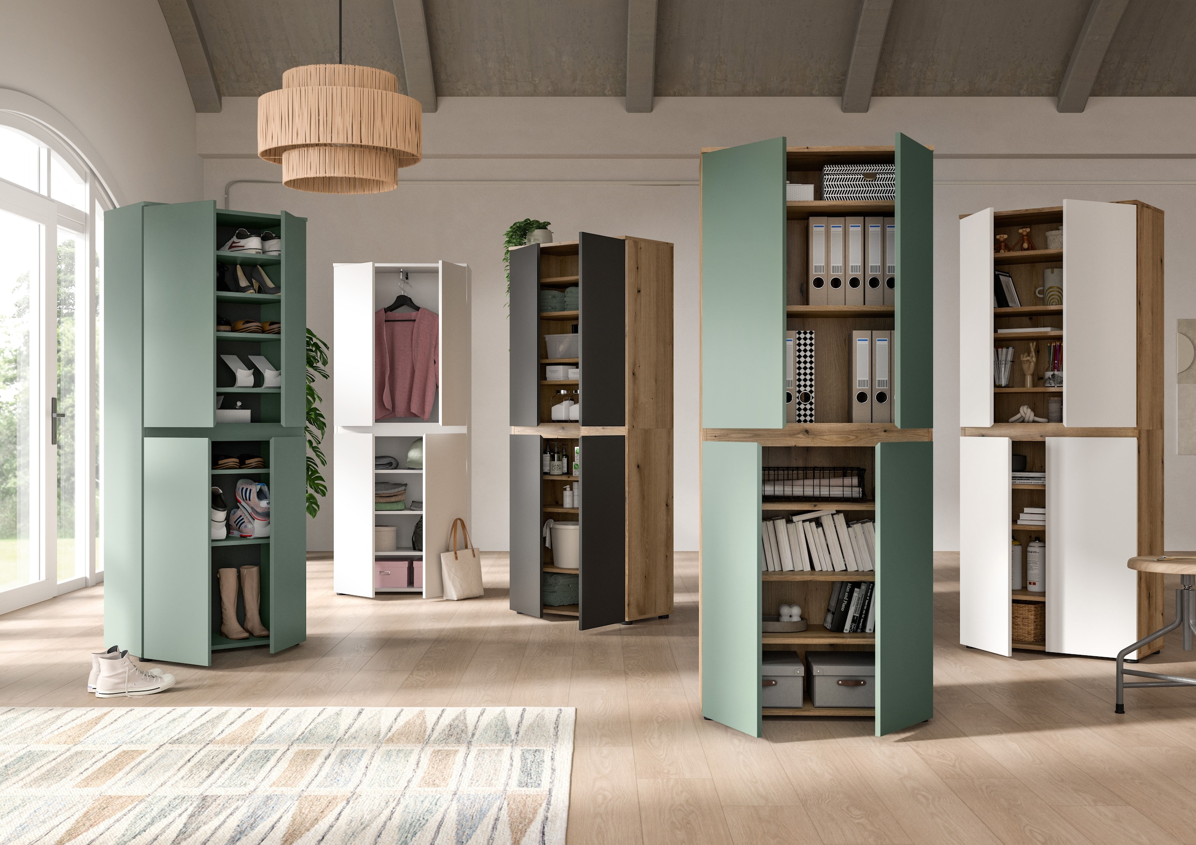 Home affaire Mehrzweckschrank »CIPELA« 1 Stk. tlg. BxH:105x175 cm, viel Stauraum, variable Einlegeböden, Kleiderstange