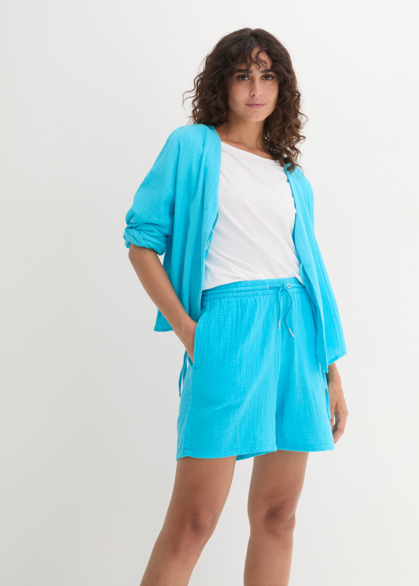 bonprix Shorts  aus Baumwolle, mit elastischem Bund und Kordelzug, lockere Passform