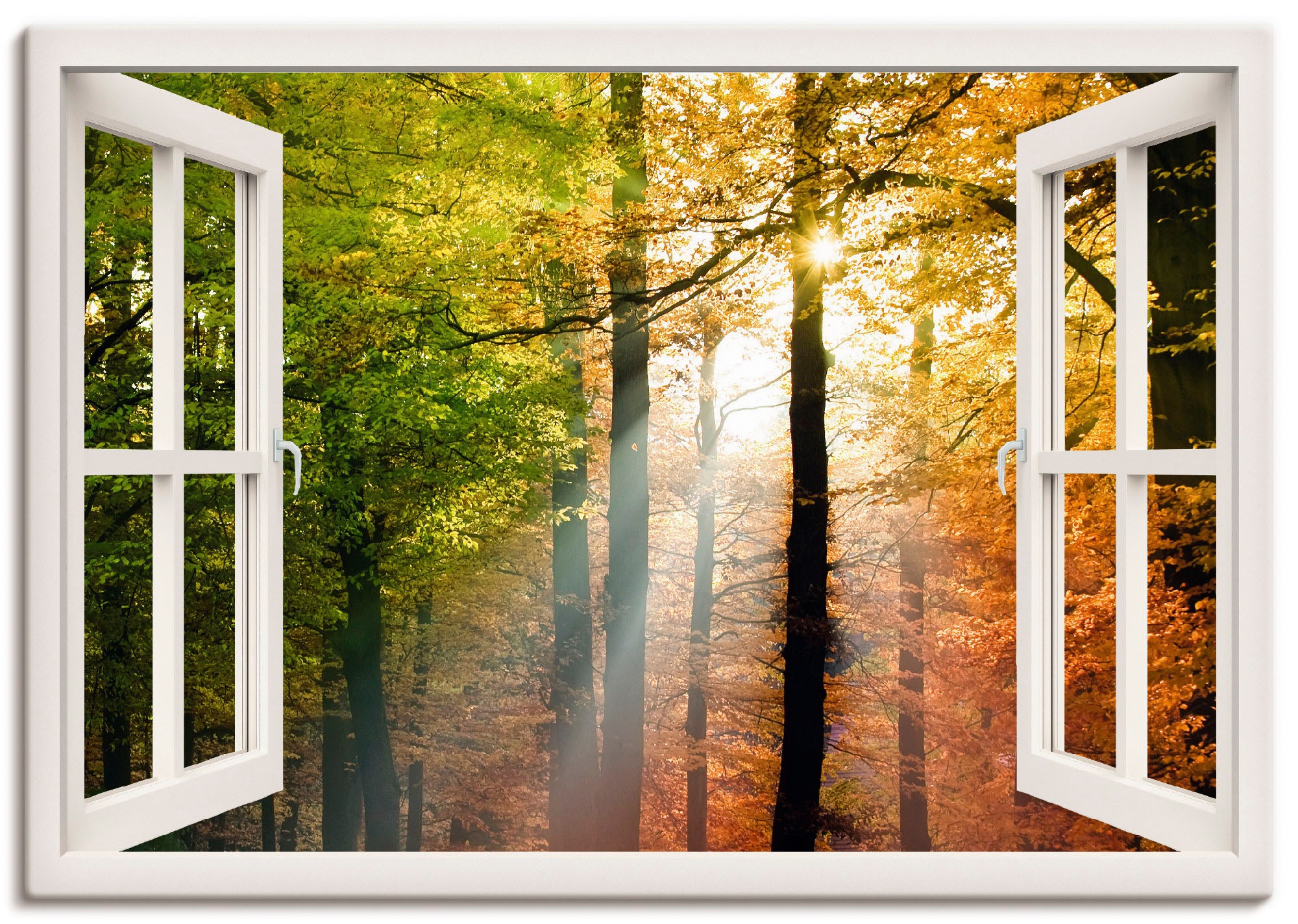 Image of Artland Wandbild »Fensterblick - Schöner Herbsttag 2«, Fensterblick, (1 St.), in vielen Grössen & Produktarten -Leinwandbild, Poster, Wandaufkleber / Wandtattoo auch für Badezimmer geeignet bei Ackermann Versand Schweiz