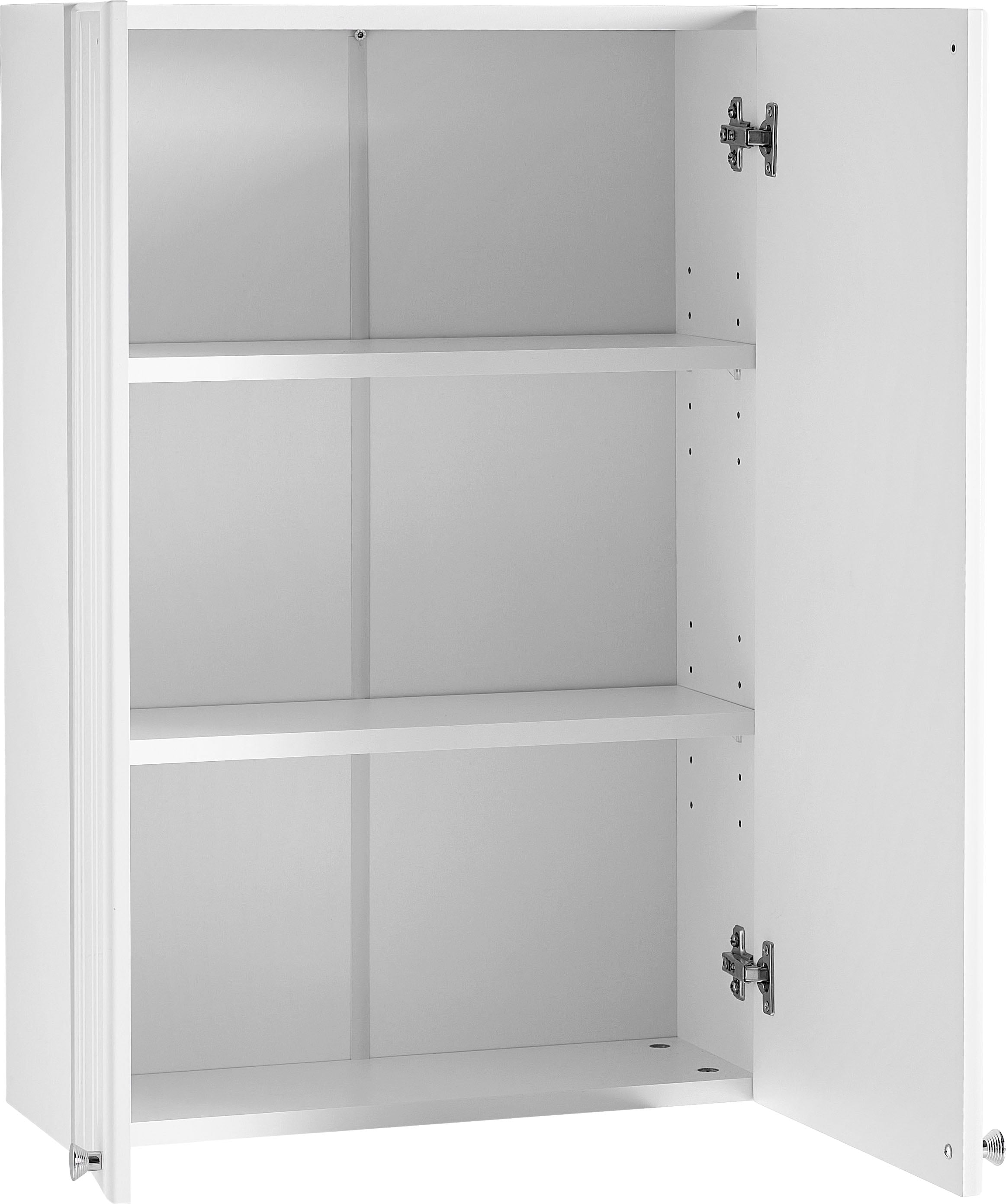 Saphir Hängeschrank »Quickset 955 Wand-Badschrank 50 cm breit mit 2 Türen, 2 Einlegeböden« Badezimmer-Hängeschrank, Weiss Hochglanz, Griffe in Chrom Glanz