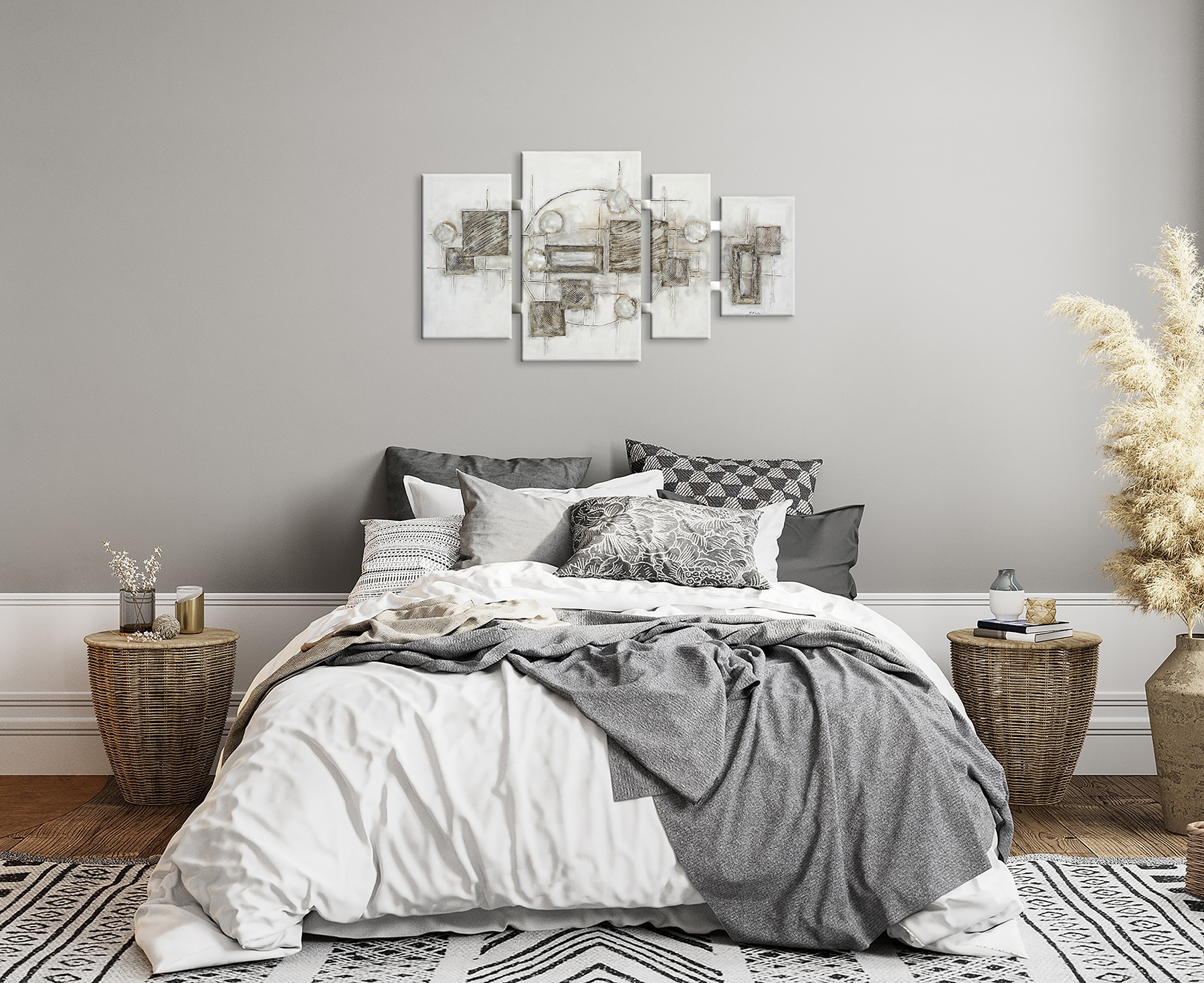Bönninghoff Ölgemälde »handarbeit 4-teilig QUADRATE ABSTRAKT 70x124 cm – Wandbild« Abstrakt | Formen | Muster handgefertigt, jedes Bild ein Unikat