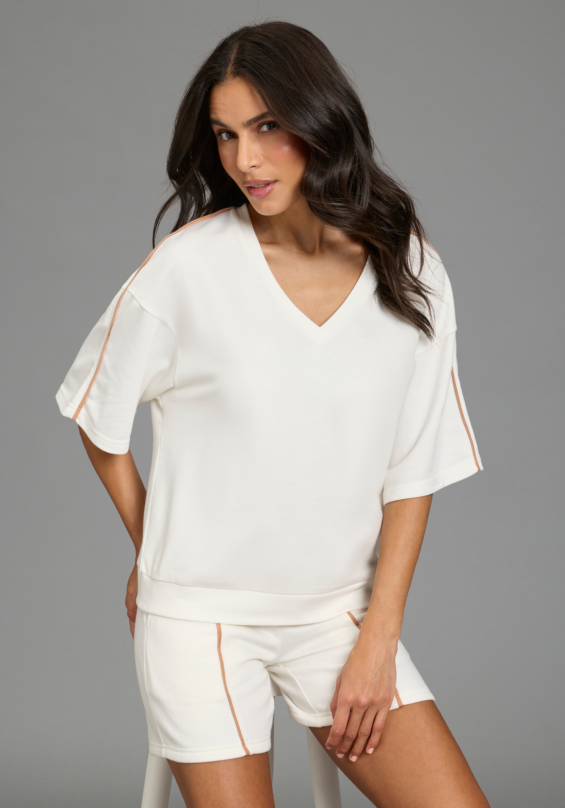 Image of Laura Scott Sweater, casual Stil, mit V-Ausschnitt, mit Farbeinsatz, halbarm