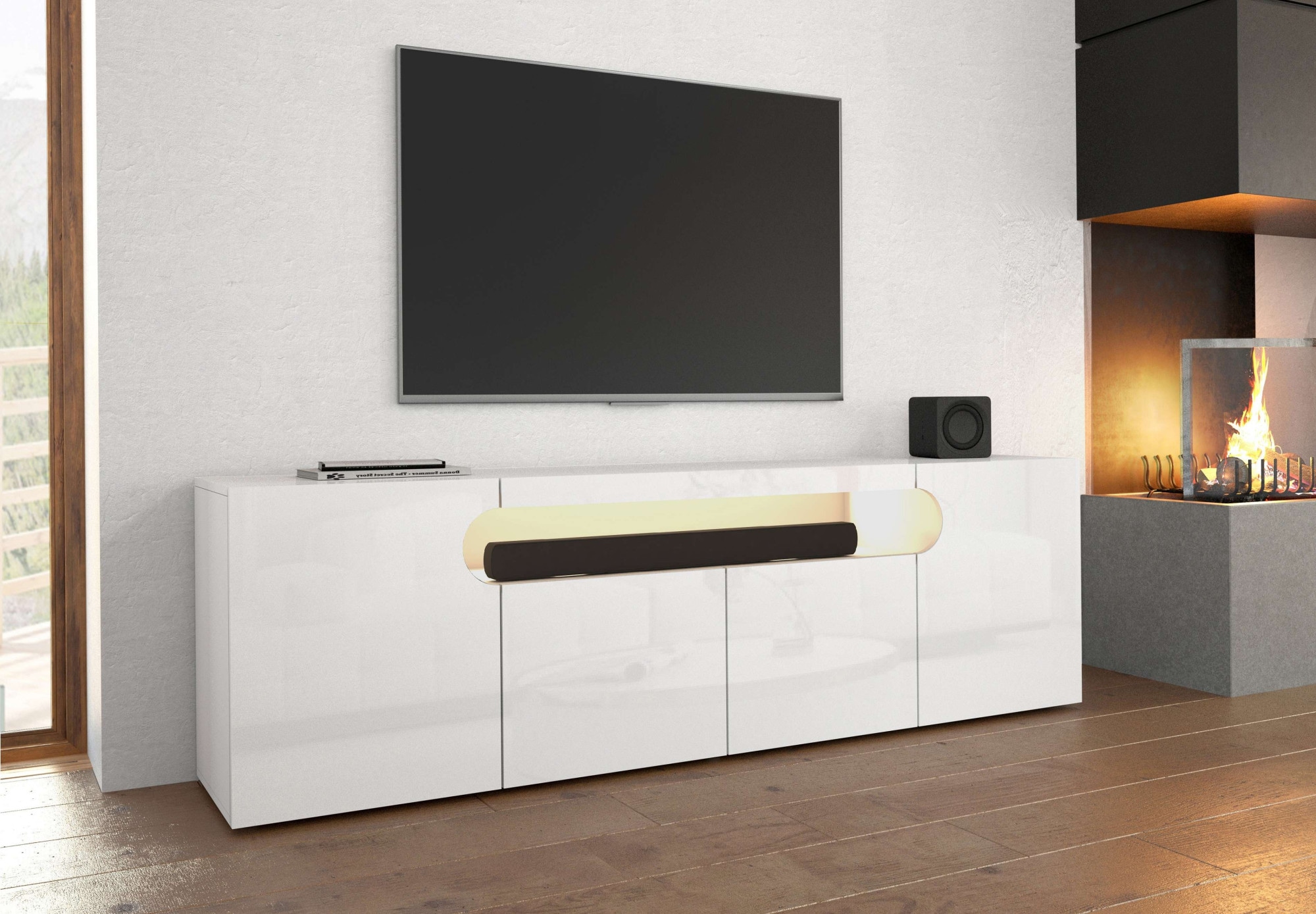 GOODproduct Table basse »REAL,Lowboard,TV-Kommode,TV-Möbel,TV-Bank« 1 cuis tlg. Avec 4 portes, dont 2 arrondies formant une niche ovale ouverte