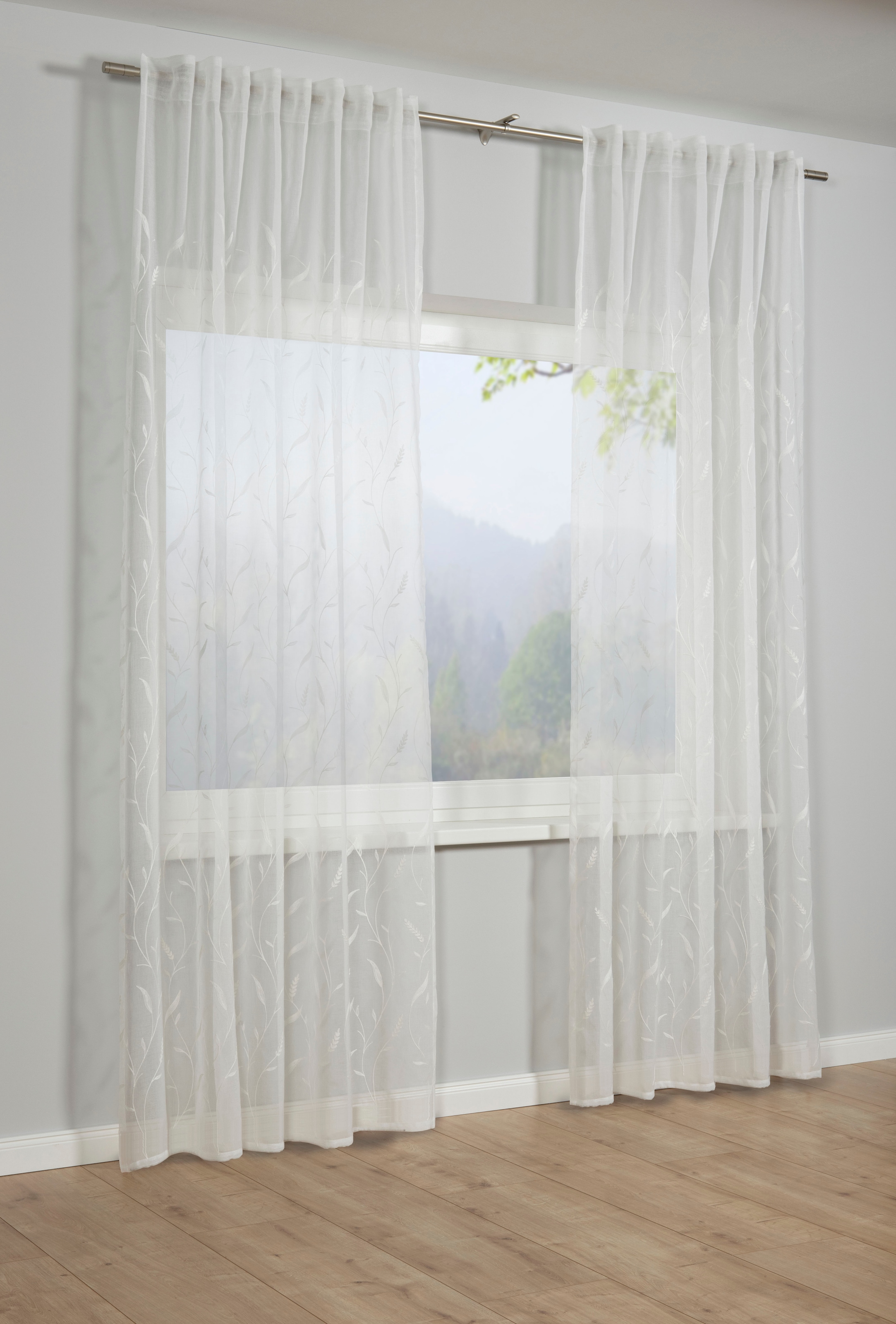 Image of Sehlbach Gardine "Schal Dolly-Voile Ranke" Schlaufen 1 Stk. tlg. mit Gardinenband und verdeckten Schlaufen