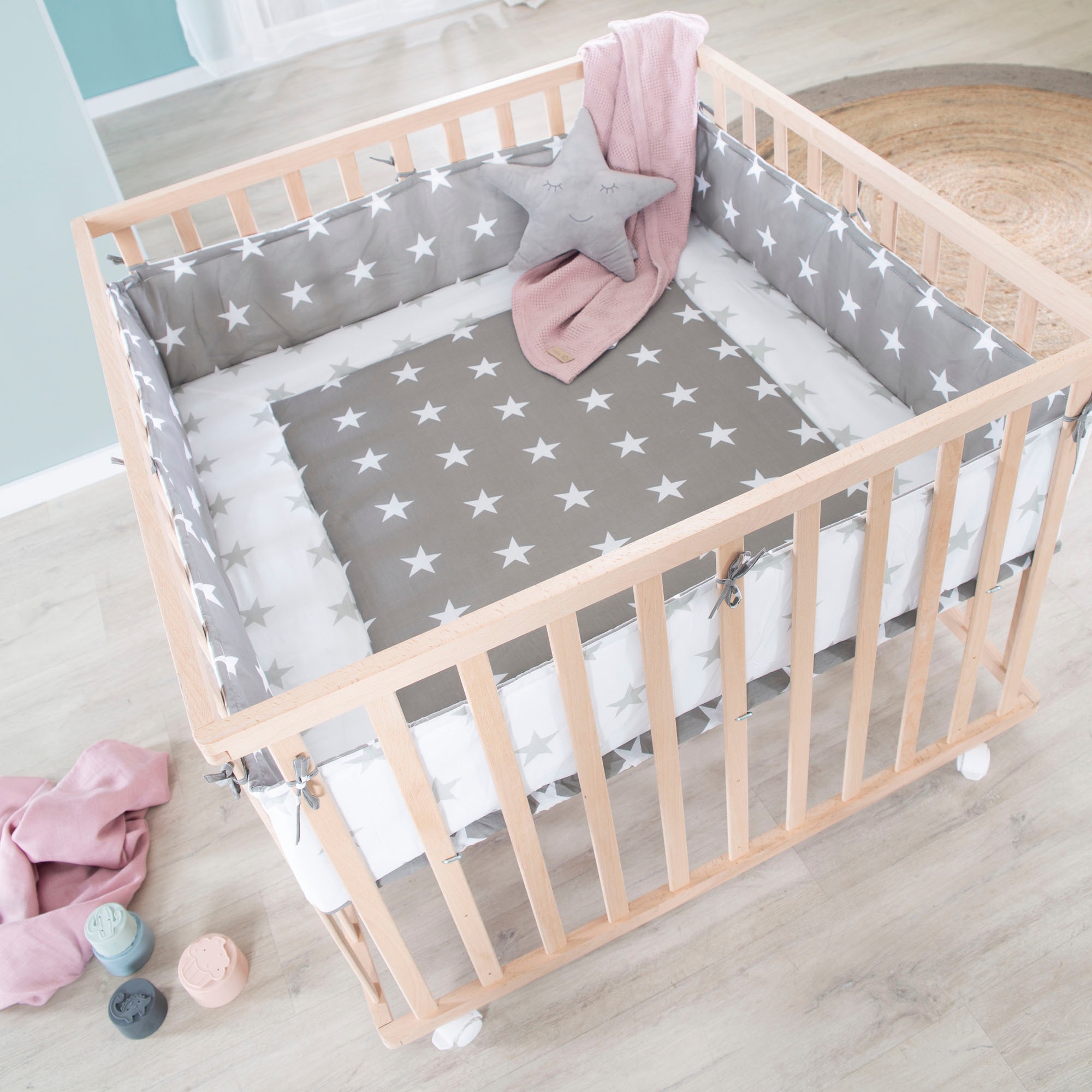 roba® Laufgitter »Little Stars, 100x100 cm, natur«, bis 15 kg, mit Stoffeinlage und Nestchen; höhenverstellbar