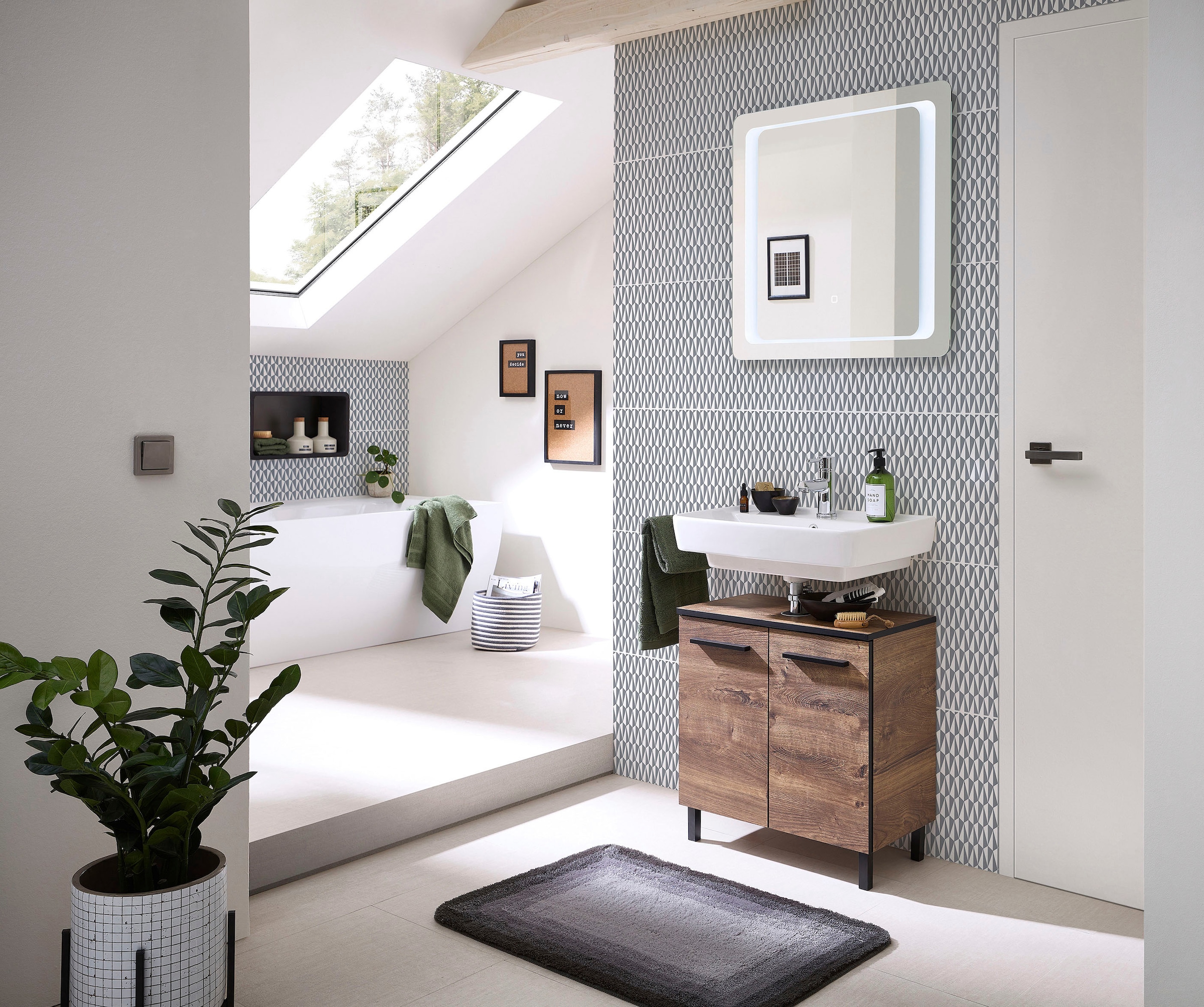 Saphir Waschbeckenunterschrank »Quickset 374 Unterbeckenschrank, Eiche Ribbeck quer Nachbildung« Waschbeckenschrank inkl. Türdämpfer, 60 cm breit, ohne Waschbecken