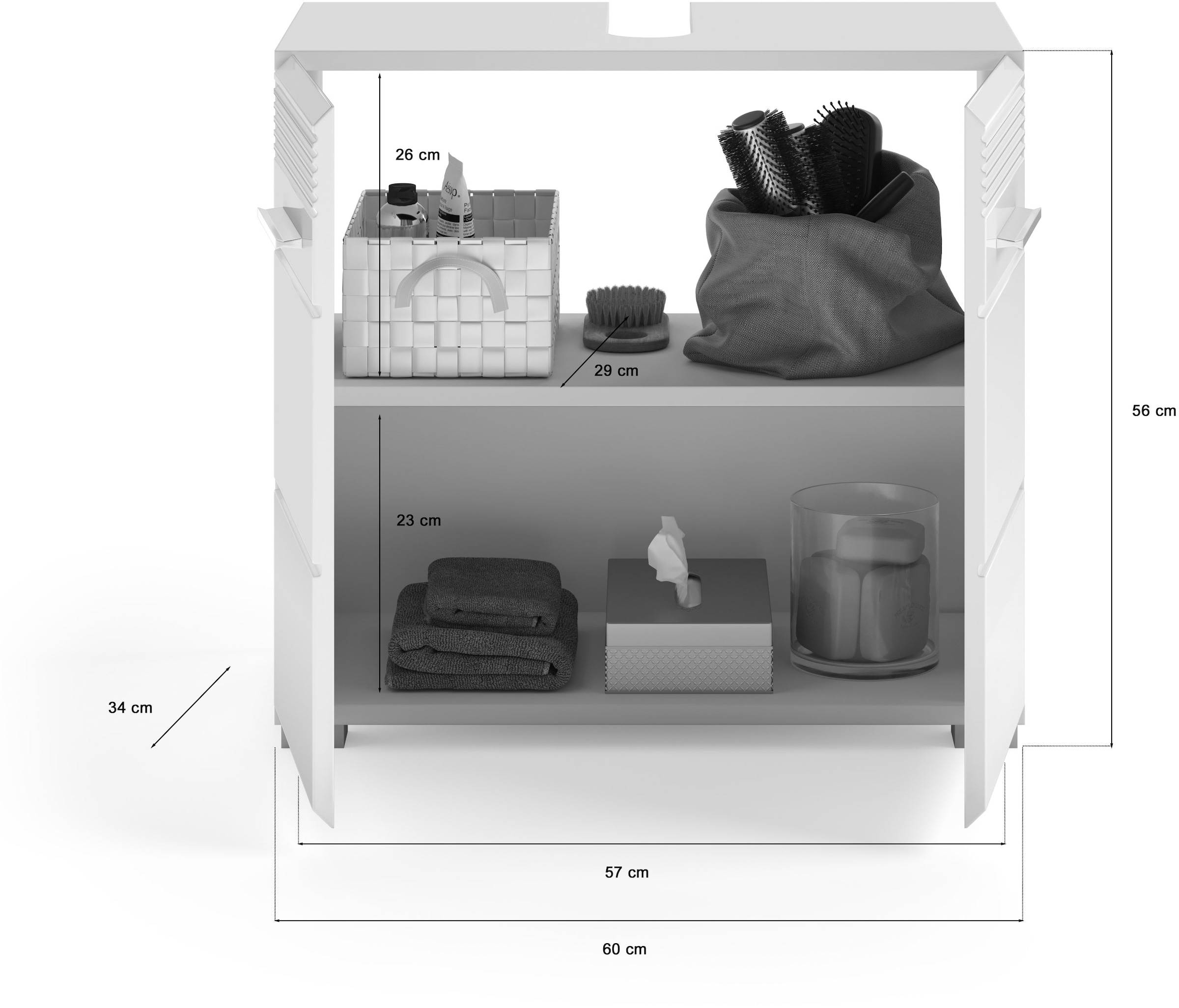 INOSIGN Waschbeckenunterschrank »Malmö, Breite 60 cm, 2 Tür, 2 Fächer, mit Siphonausschnitt, MDF-Front«, in verschiedenen Farben erhältlich, Badmöbel, Badschrank, Kommode, Bad