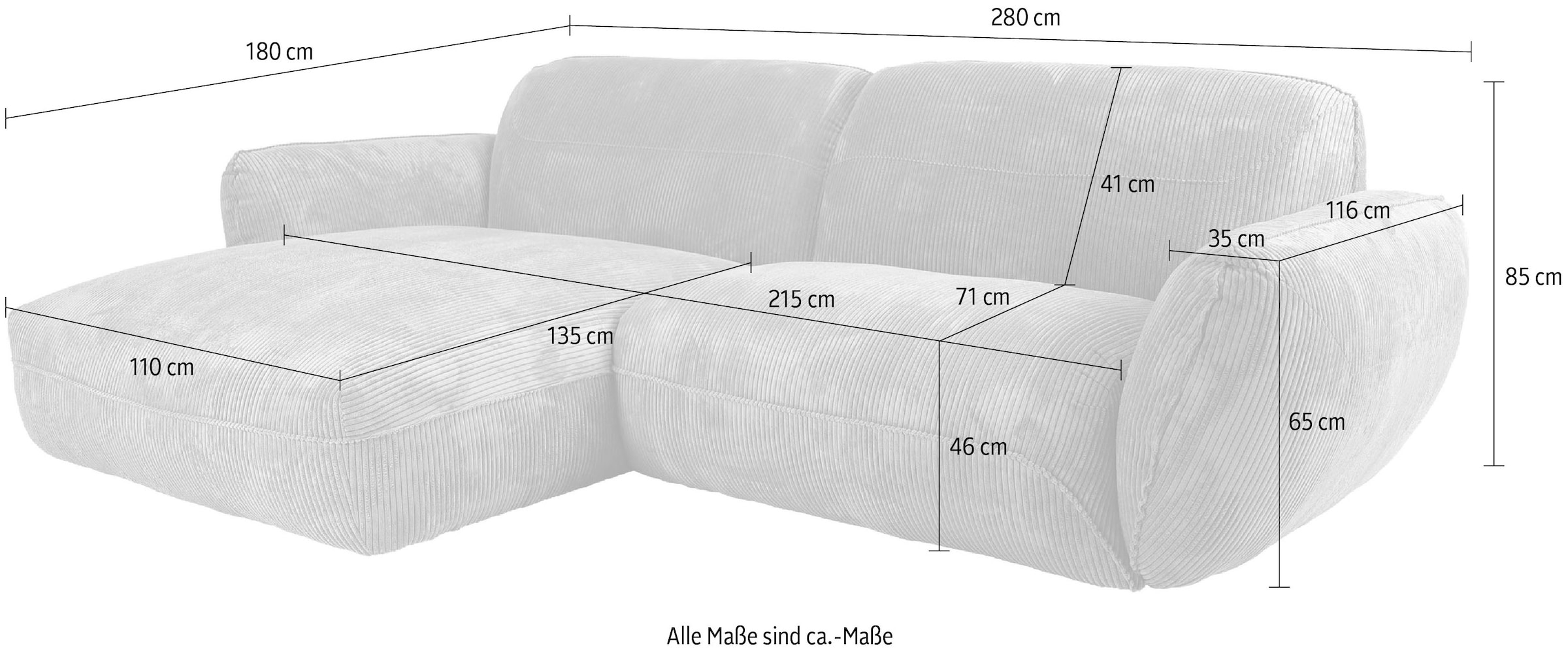 TRENDMANUFAKTUR Ecksofa »Be Chilled, modernes Lounge-Design mit stilvoller Kedernaht« mit softem Sitzkomfort, in hochwertigem Cord mit weicher Haptik