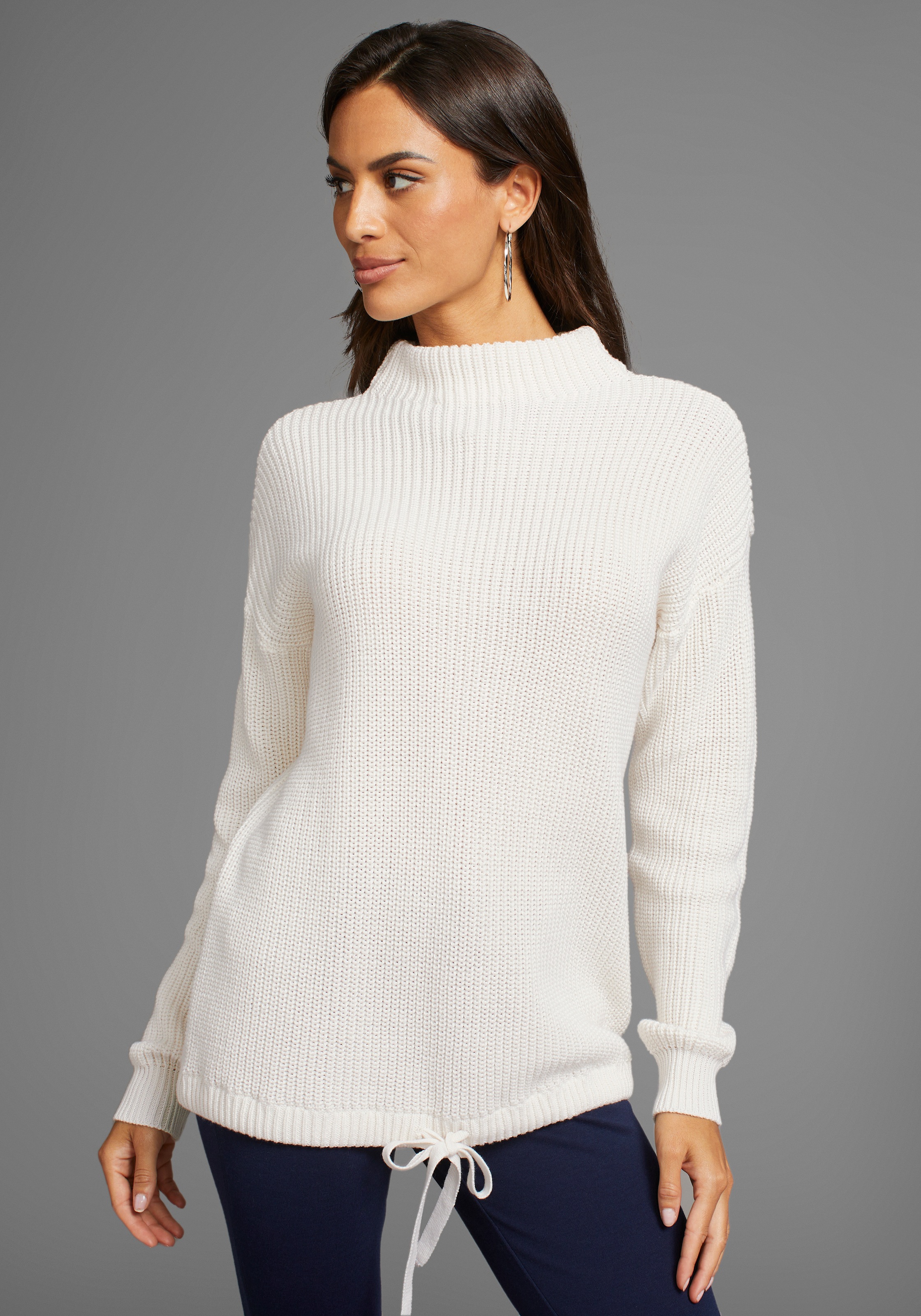 Image of DELMAO Stehkragenpullover mit verstellbarem Saum durch Bindeband
