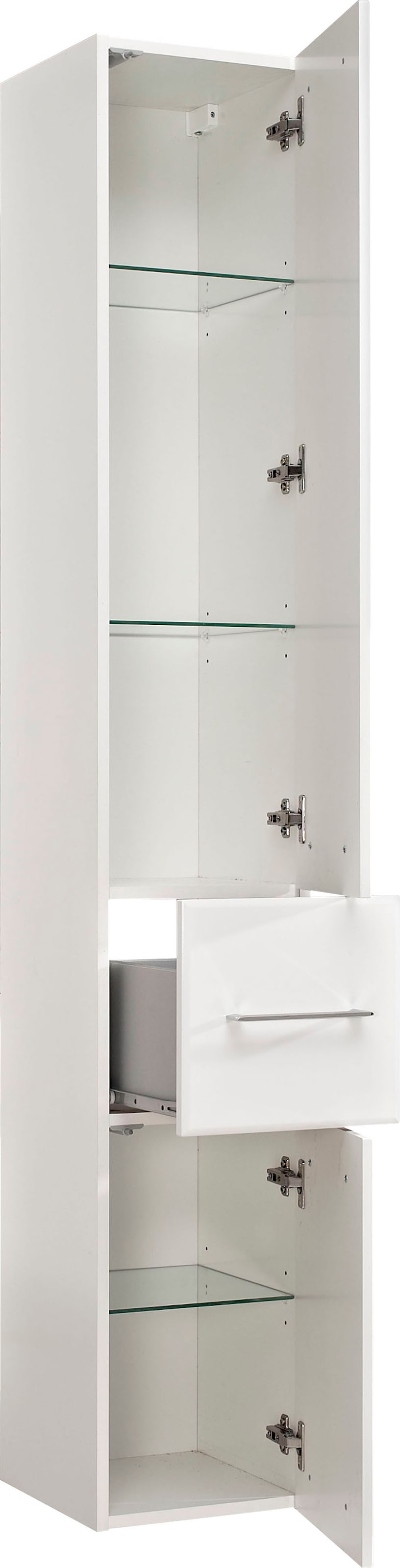 Saphir Armoire haute »Quickset 376 Badschrank 30 cm breit, 2 Türen, 1 Schublade« armoire haute de salle de bain, blanc brillant, poignées chromées brillantes