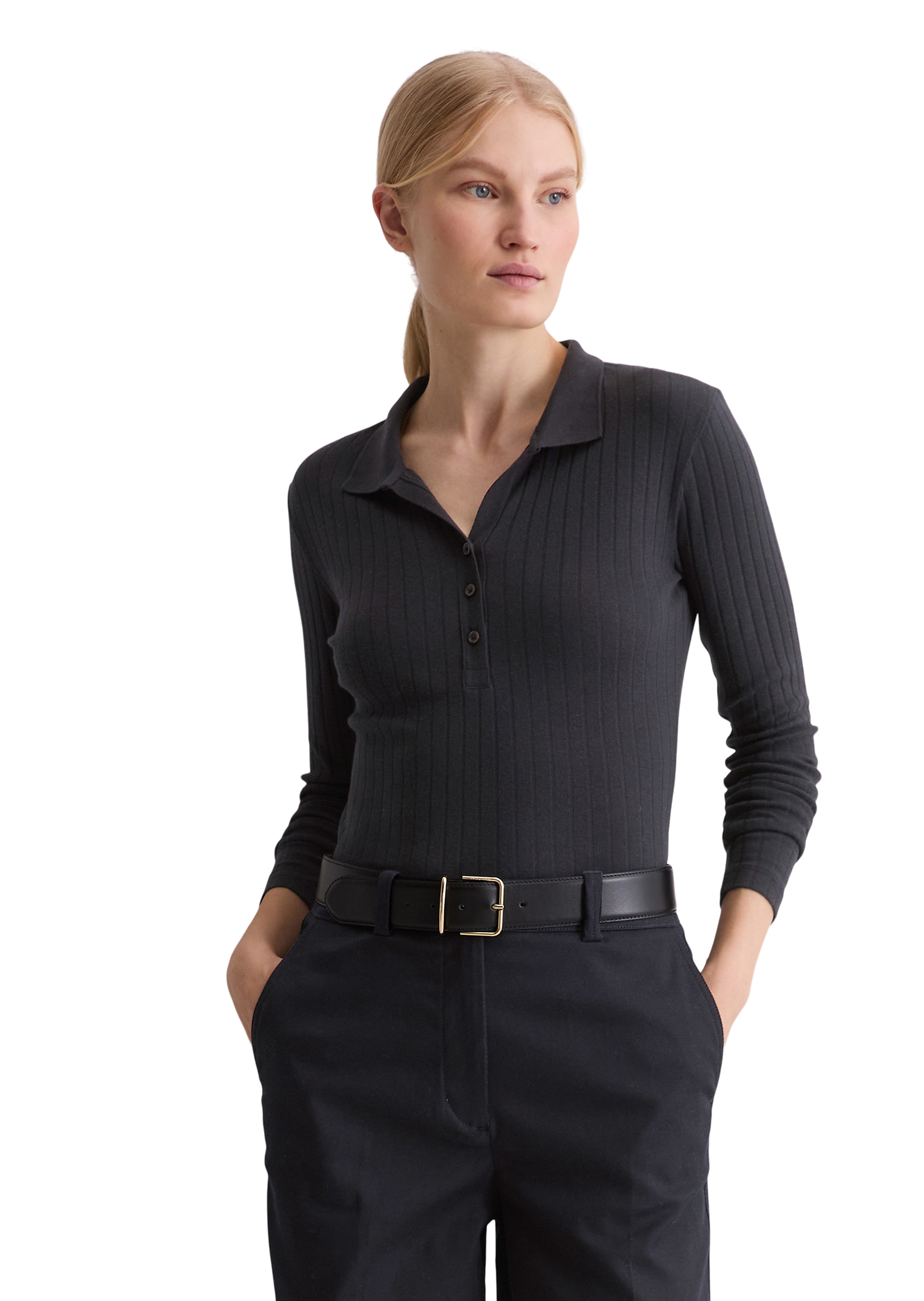 Image of Marc OPolo Langarm-Poloshirt Jersey aus Organic-Cotton-Modal-Mix, regular fit