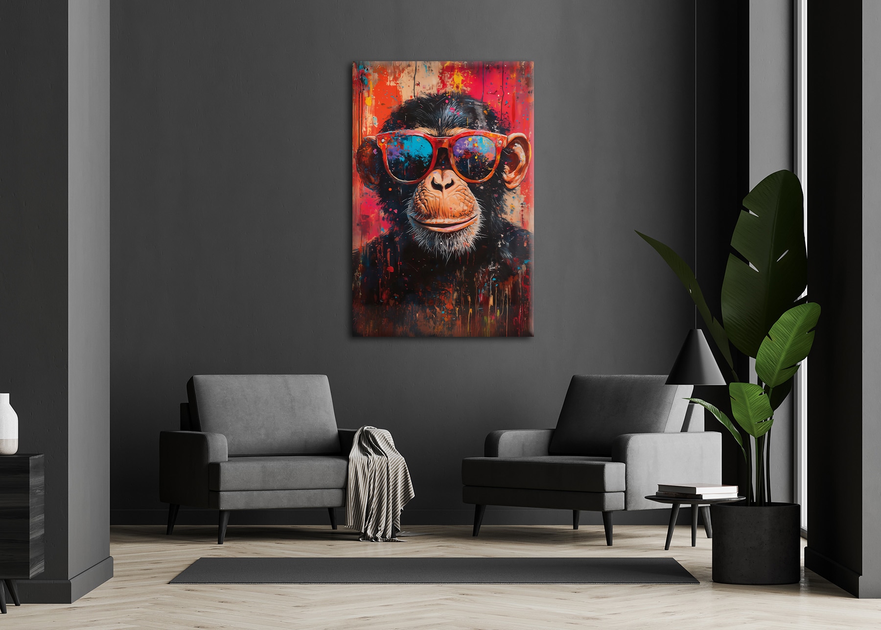 Bönninghoff Bild »Wandbild BUNTER SCHIMPANSE 78x118 cm – Leinwandbild Keilrahmen Deko« Affen | Affenbilder | Humor auf Keilrahmen gespannt