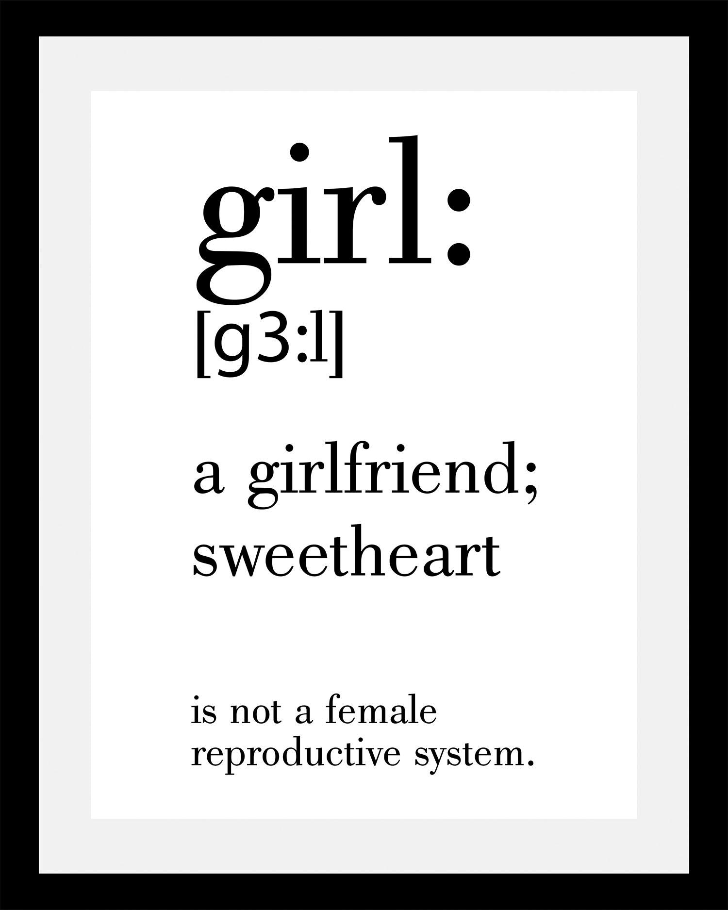 Image of queence Bild "Girl" Humor Motivationsbilder Schriftzug Schwarz-Weiss Sprüche & Texte HD Premium Poster-Druck inkl. Holzrahmen