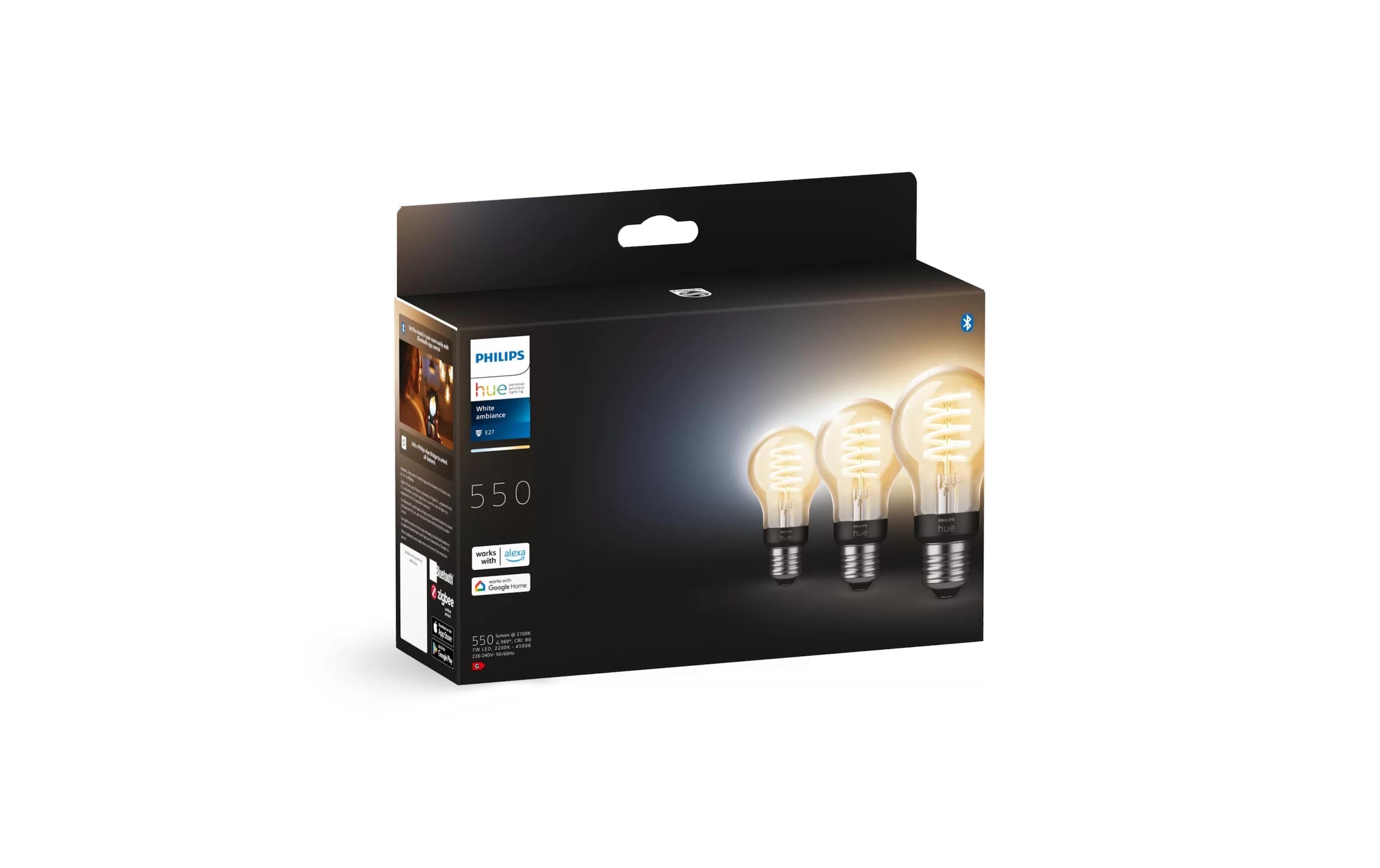 Philips Hue LED-Leuchtmittel »E27 - Filament Lampe A60 550 lm 3er-Pack« E27 warmweiss - kaltweiss