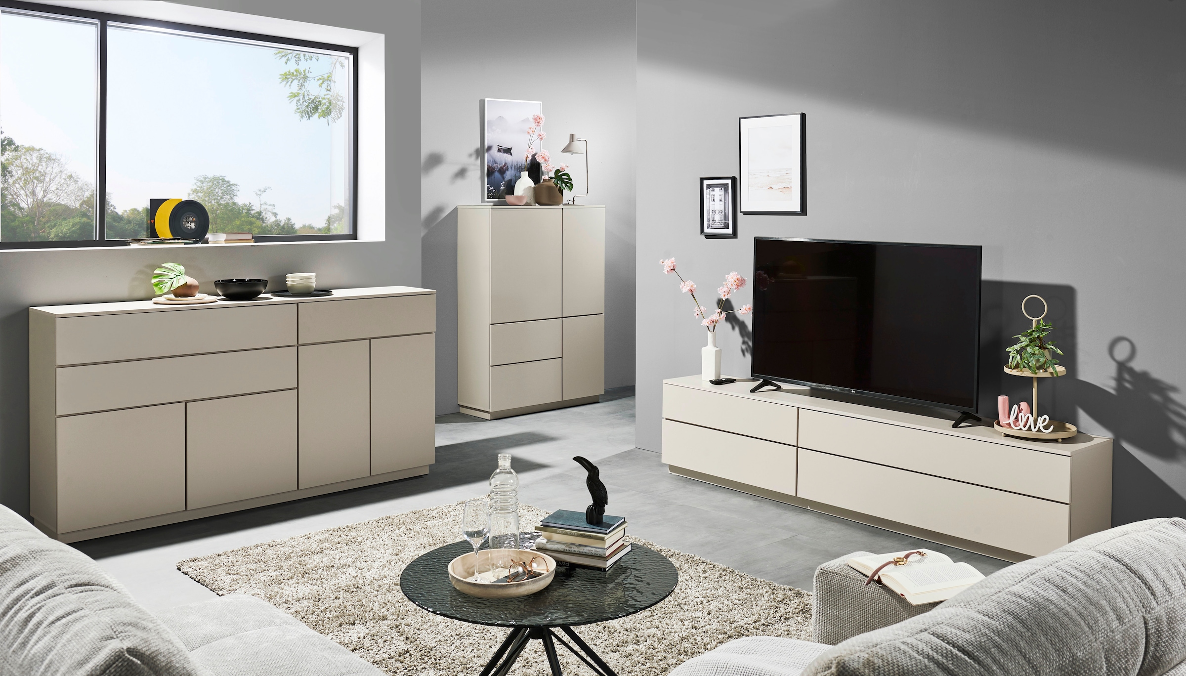 HBZ Highboard »Vince Highboard, B/H/T 103x142x38 cm« 1 Stk. tlg. Breite 103 cm, Push-to Open, Melaminbeschichtung
