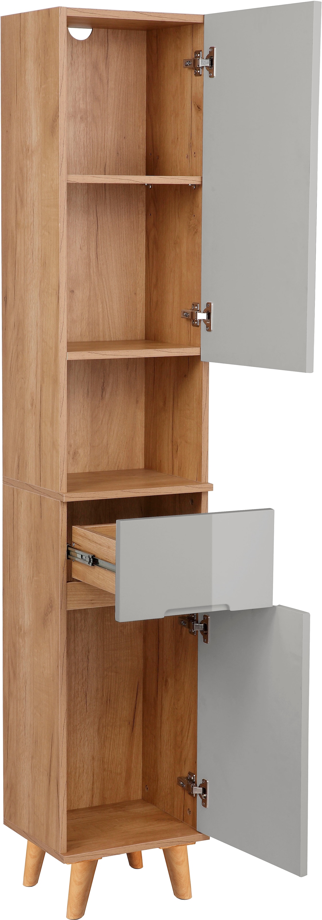 welltime Hochschrank »Lund Badschrank skandinavisches Design mit viel Stauraum«, Badmöbel, 2 Türen und 1 Schublade, Breite 35cm