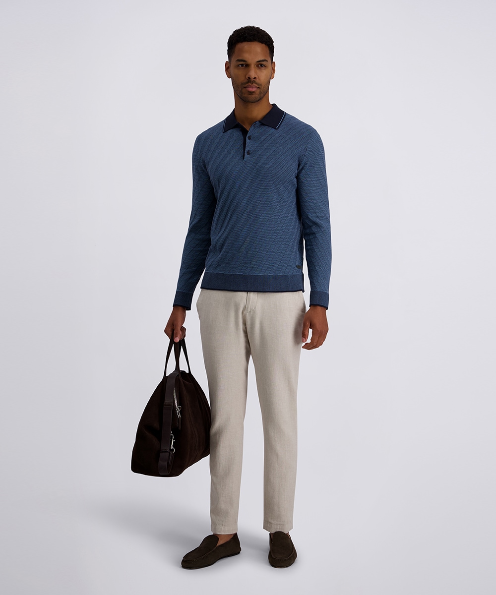 Pierre Cardin Polo à manches longues Strick in Bicolour- Jaquard - Struktur