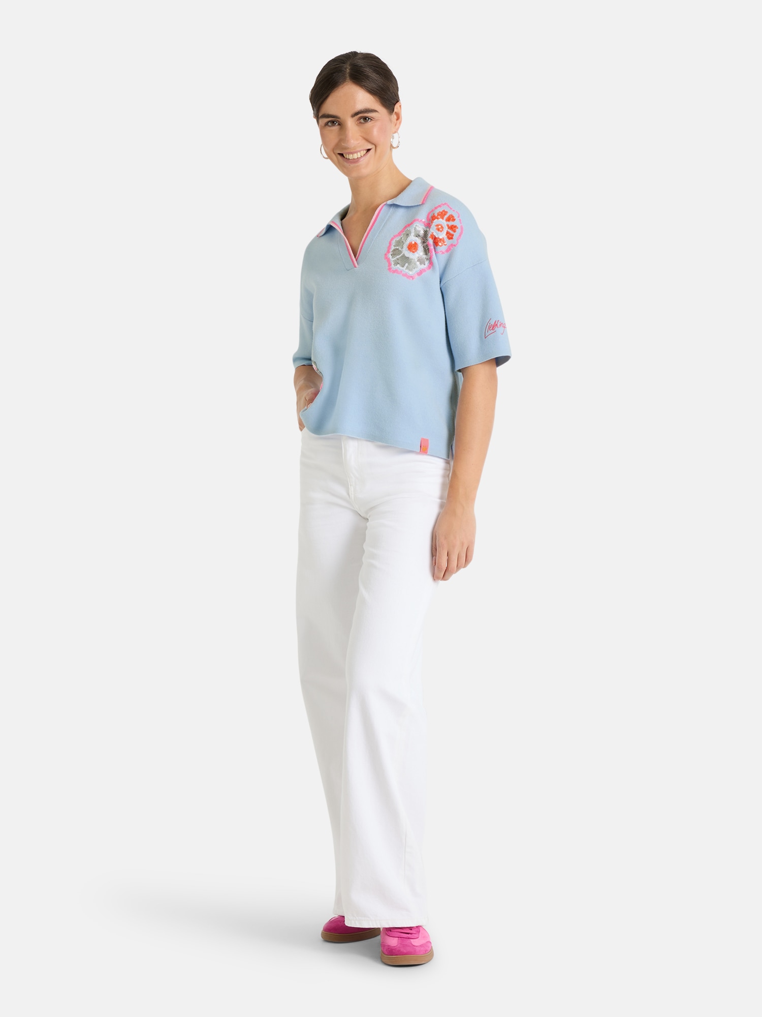 Lieblingsstück Polokragenpullover »TainaL« mit floraler Pailletten-Applikation