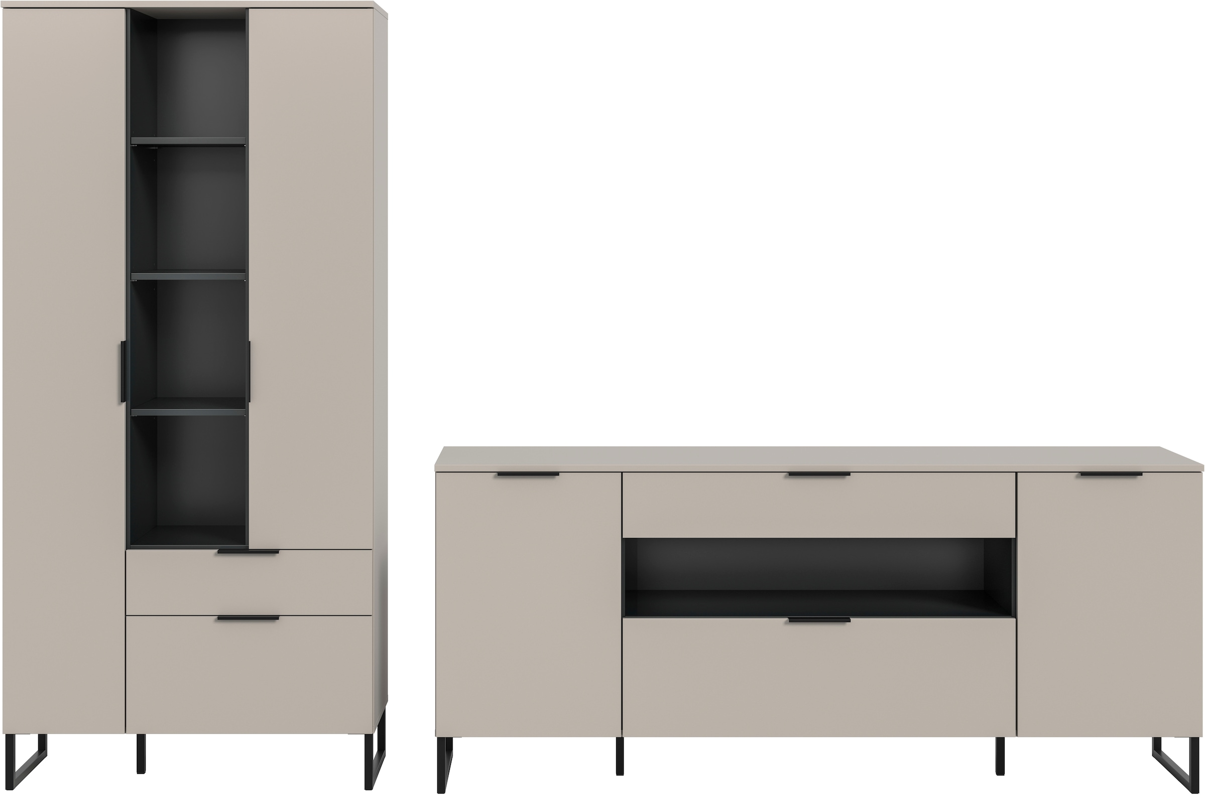 INOSIGN Wohnwand »ADIO, Breite 290 cm, 2-teiliges Set, mit Metall-Kufenfüsse« Set, bestehend aus: Mehrzweckschrank und Sideboard, 2 Stk. tlg.