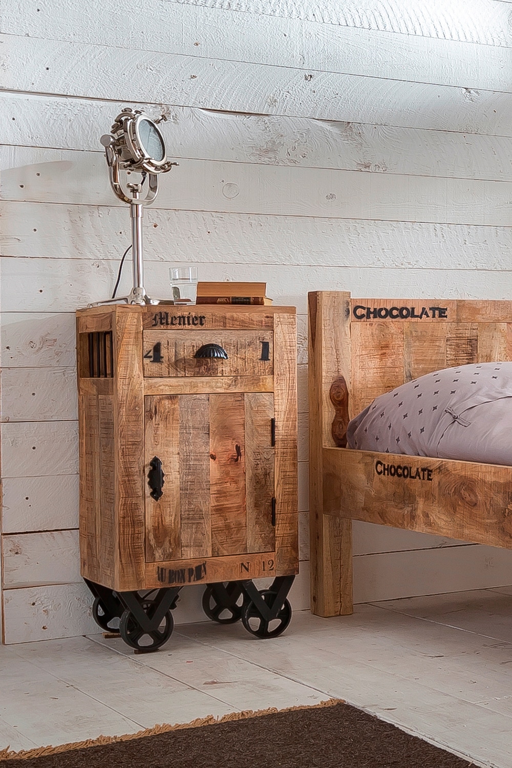 Image of SIT Kommode "Mahón aus Mangoholz mit Rollen & Industrial-Look" Beweglich auf Metallrollen mit markanten Vintage-Gebrauchsspuren