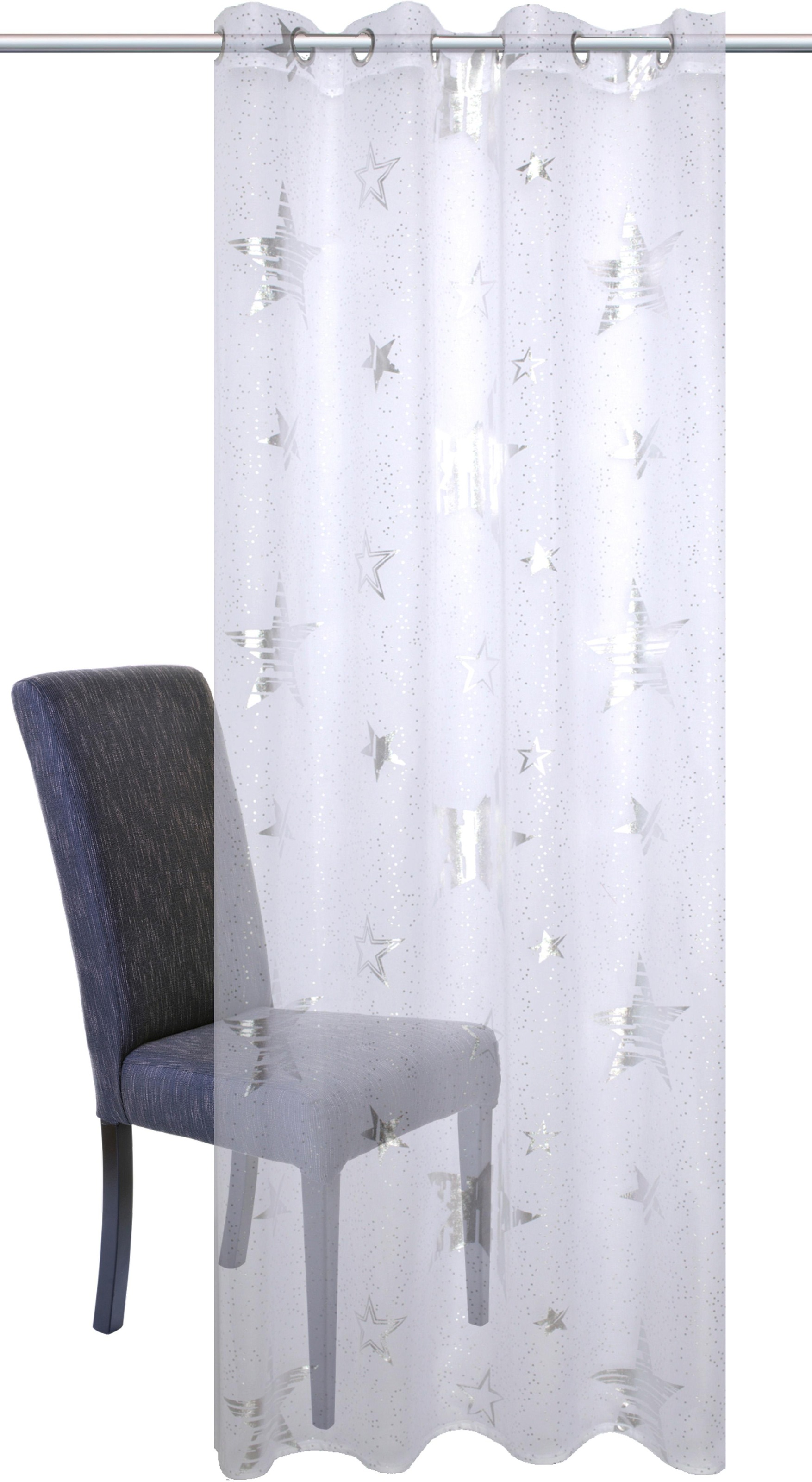 Image of HOME WOHNIDEEN Gardine »STARLET«, (1 St.), HxB: 245x140, Ösenschal mit Silberfarbendruck bei Ackermann Versand Schweiz