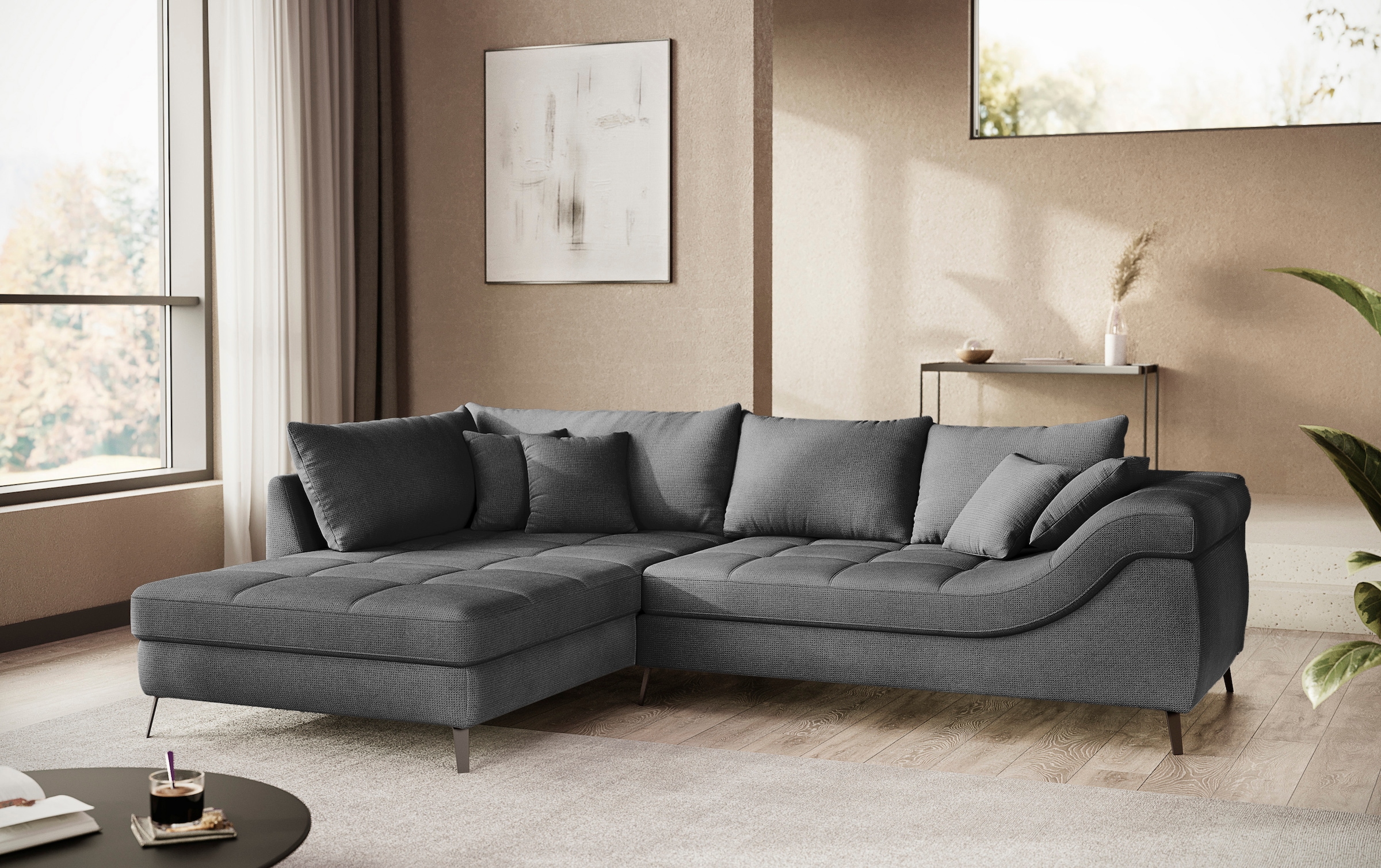 Mr. Couch Ecksofa »Portofino L-Form«, 4 Bezugsqualitäten, 13,5 cm hohe Metall-Profilfüsse in matt-schwarz