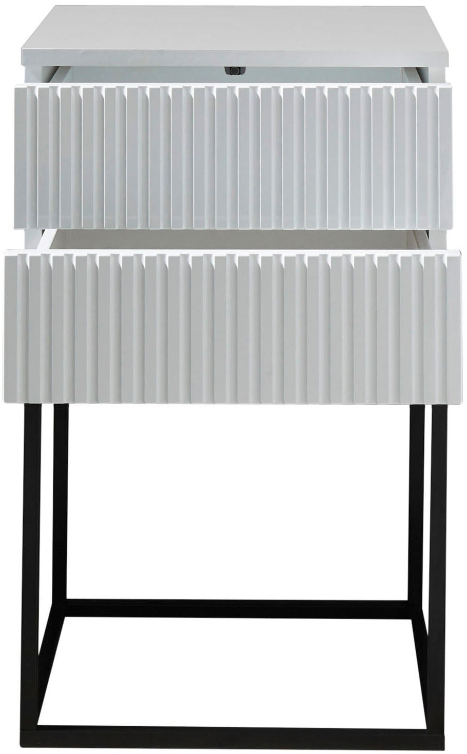 Schlafkontor Nachtkommode »Marle Nachtkonsole, Nachtkästchen auf Metall-Fussgestell« Schubkasten in Rillenoptik auf schwarzem Metallgestell