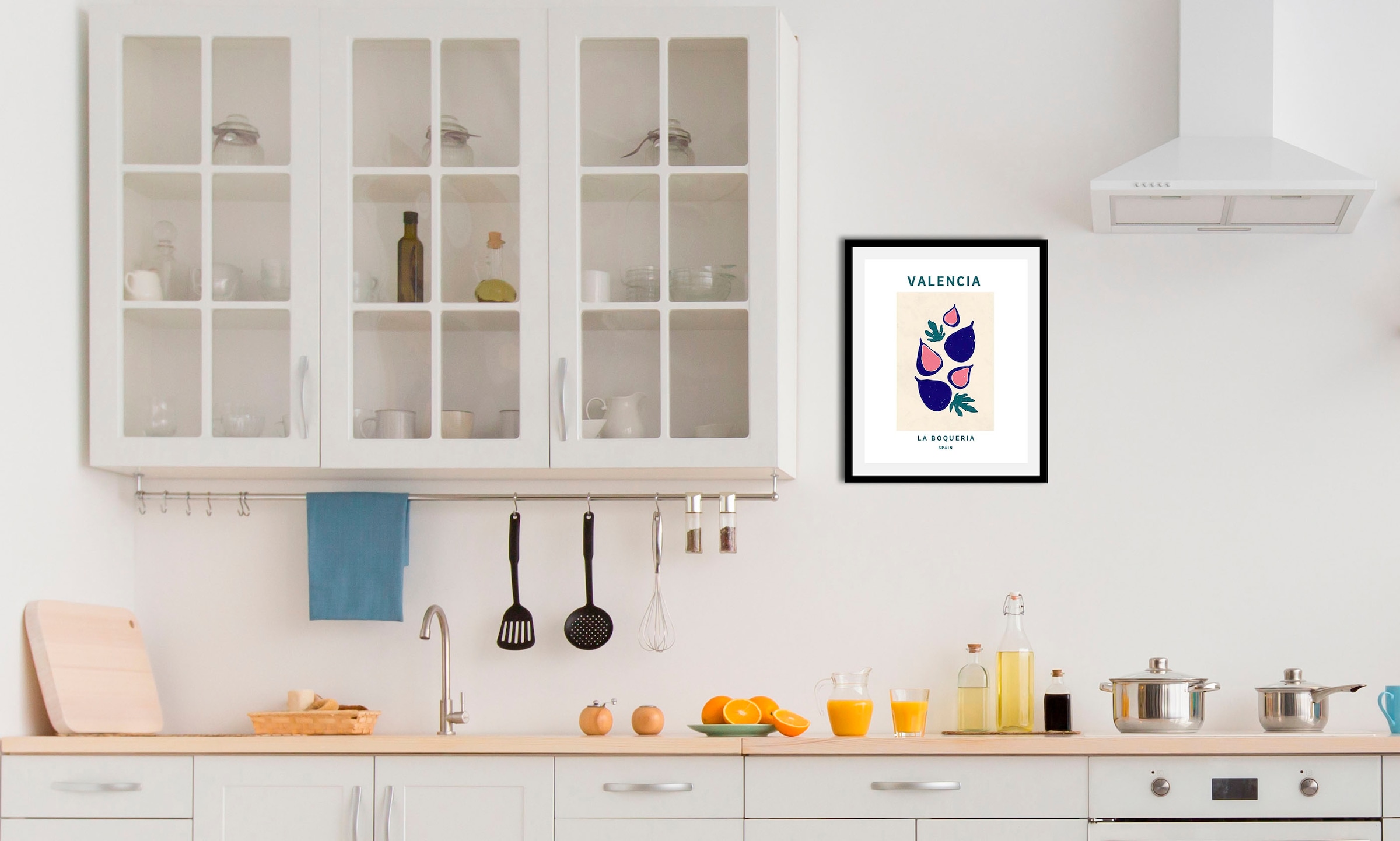 Image of queence Bild "Valencia" Art Essen Kunst Lebensmittel Obst Obst Bilder Schriftzug 1 Stk. tlg. gerahmt