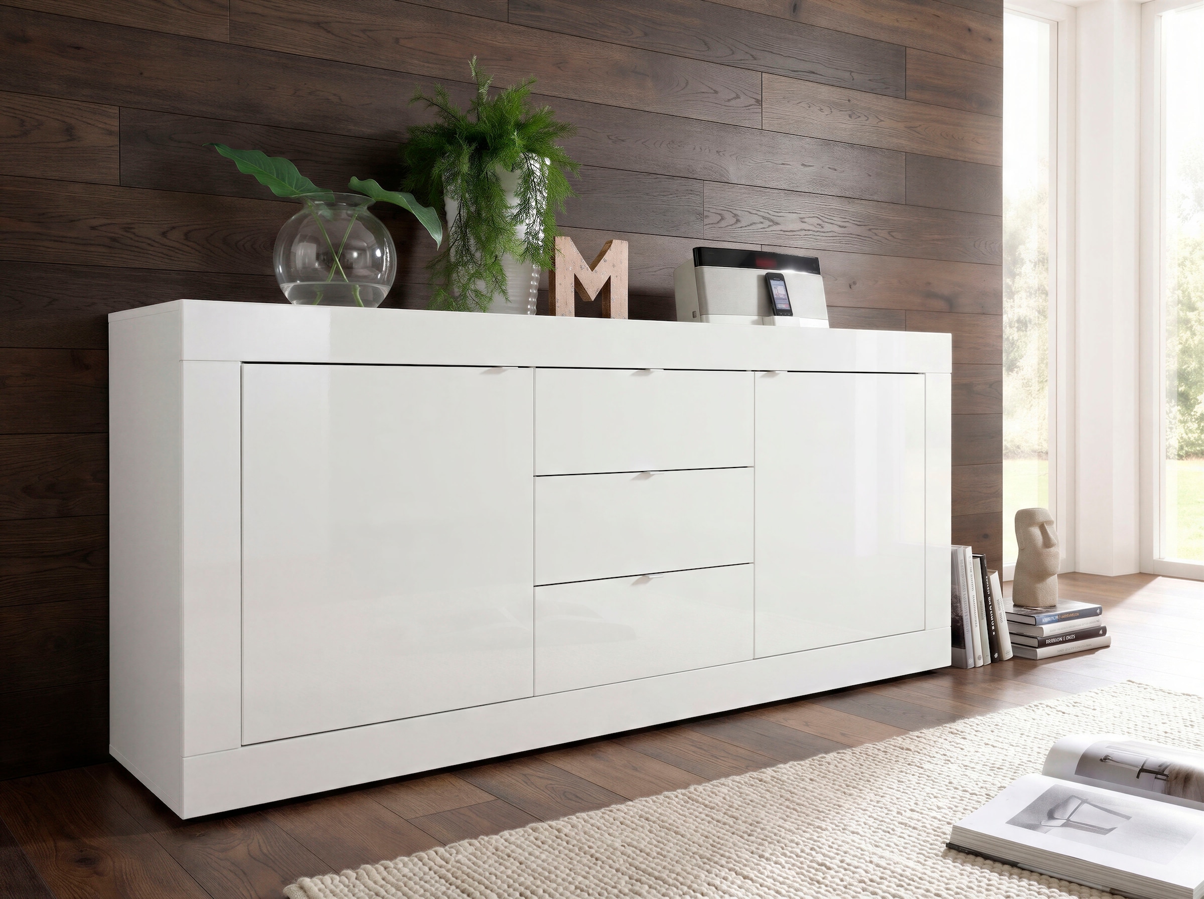 Home affaire Buffet »Basic Breite 210 cm, Kommode 2 Türen, 3 Schubkästen, Anrichte,« poignée en métal, design moderne du cadre, grand espace de rangement, choix de couleurs