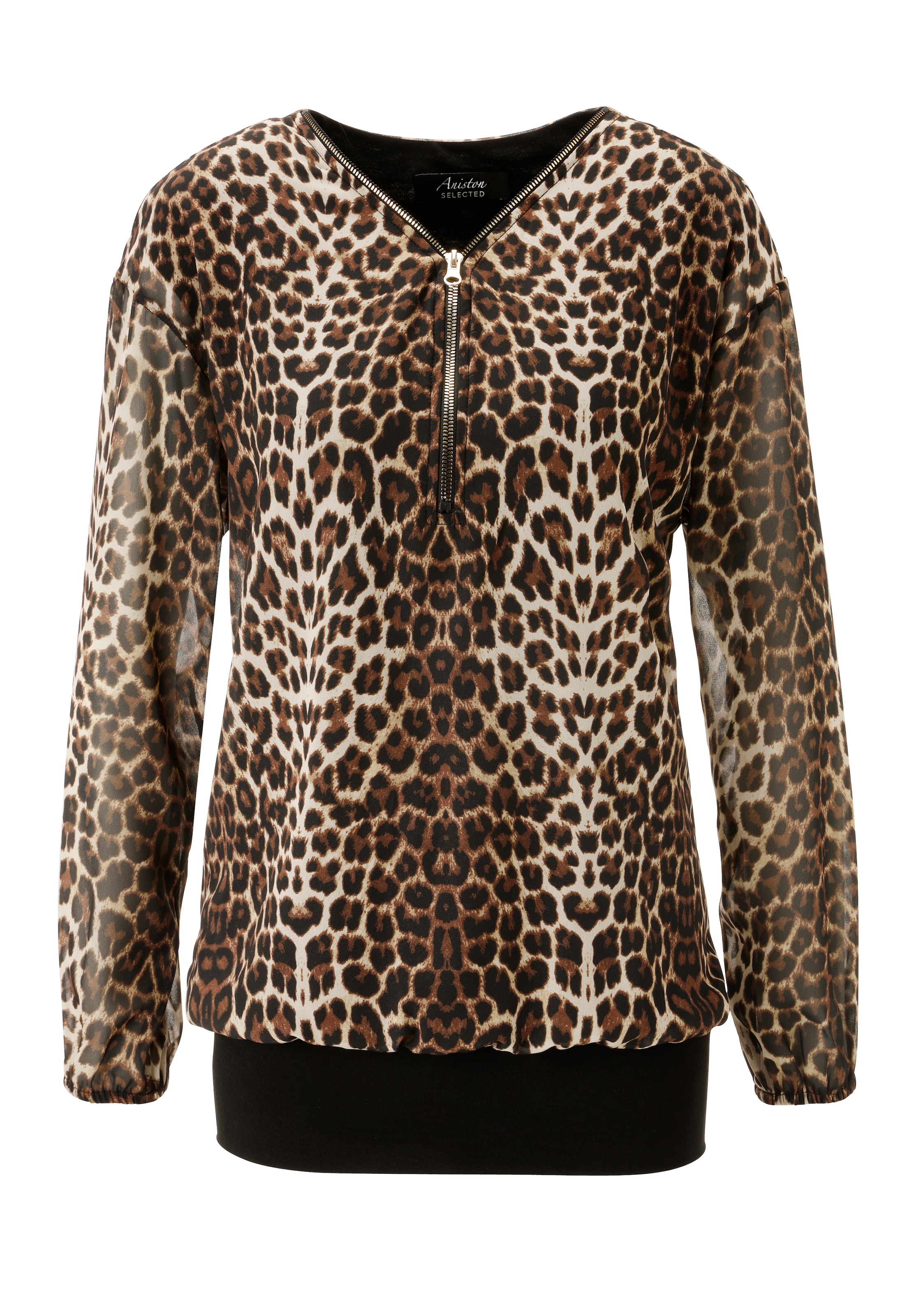 Aniston SELECTED Chiffonbluse, mit goldfarbenen Reissverschluss am Ausschnitt - NEUE KOLLEKTION