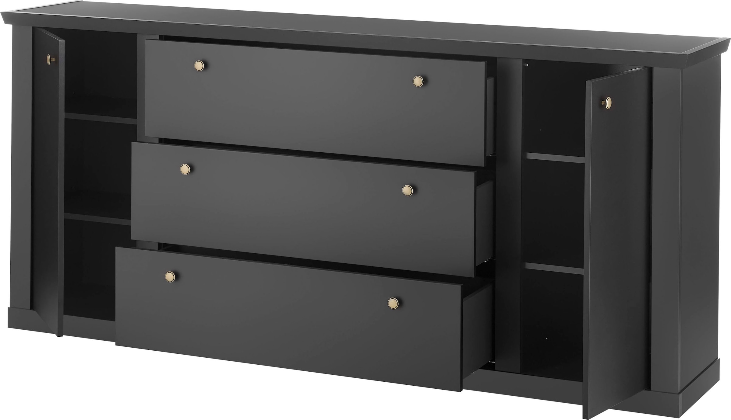 Home affaire Sideboard »Lincoln, moderner Schrank, schwarze Kommode, 205 cm breit« edles Design, messingfarbene Knopfgriffe, in 2 Grössen verfügbar