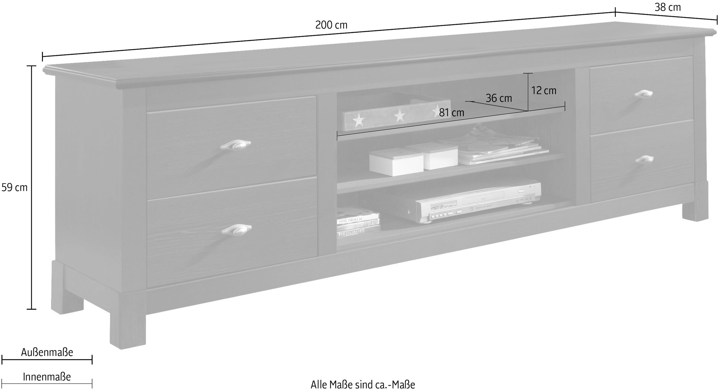 Home affaire Table basse »Rauna« Kommode, Breite 200 cm, FSC®-zertifiziertes Massivholz