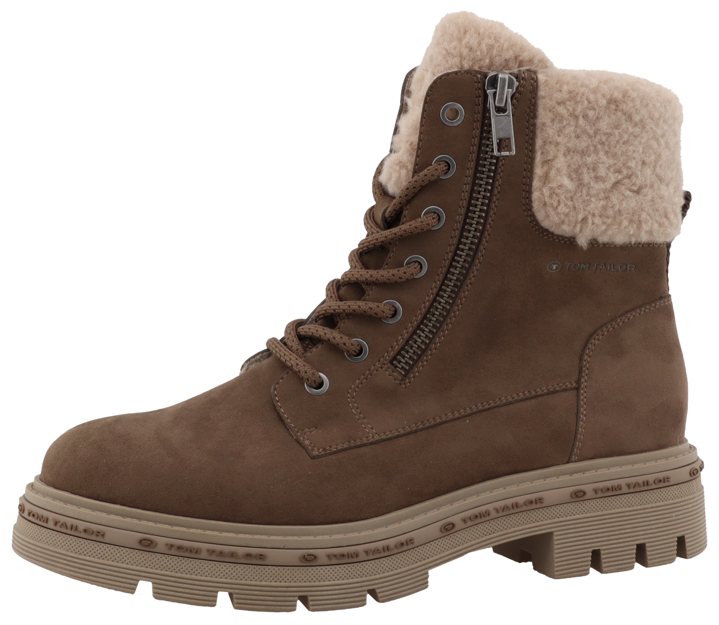 TOM TAILOR Winterboots, Blockabsatz, Schnürboots, Winterstiefelette mit Warmfutter-Kragen