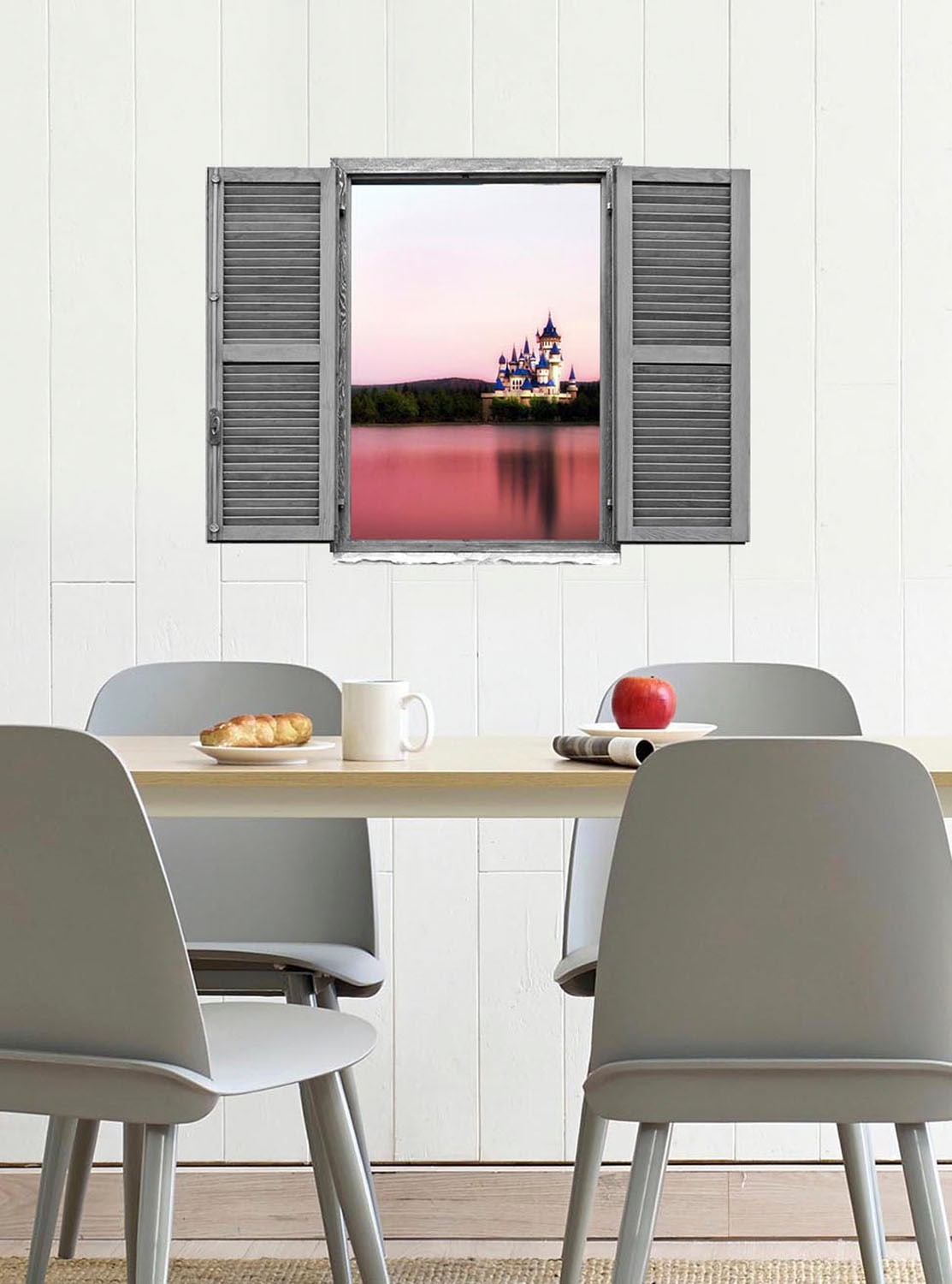 queence Wandtattoo »Schloss« Wandsticker, Wandbild, selbstklebend, 3D, Fenster