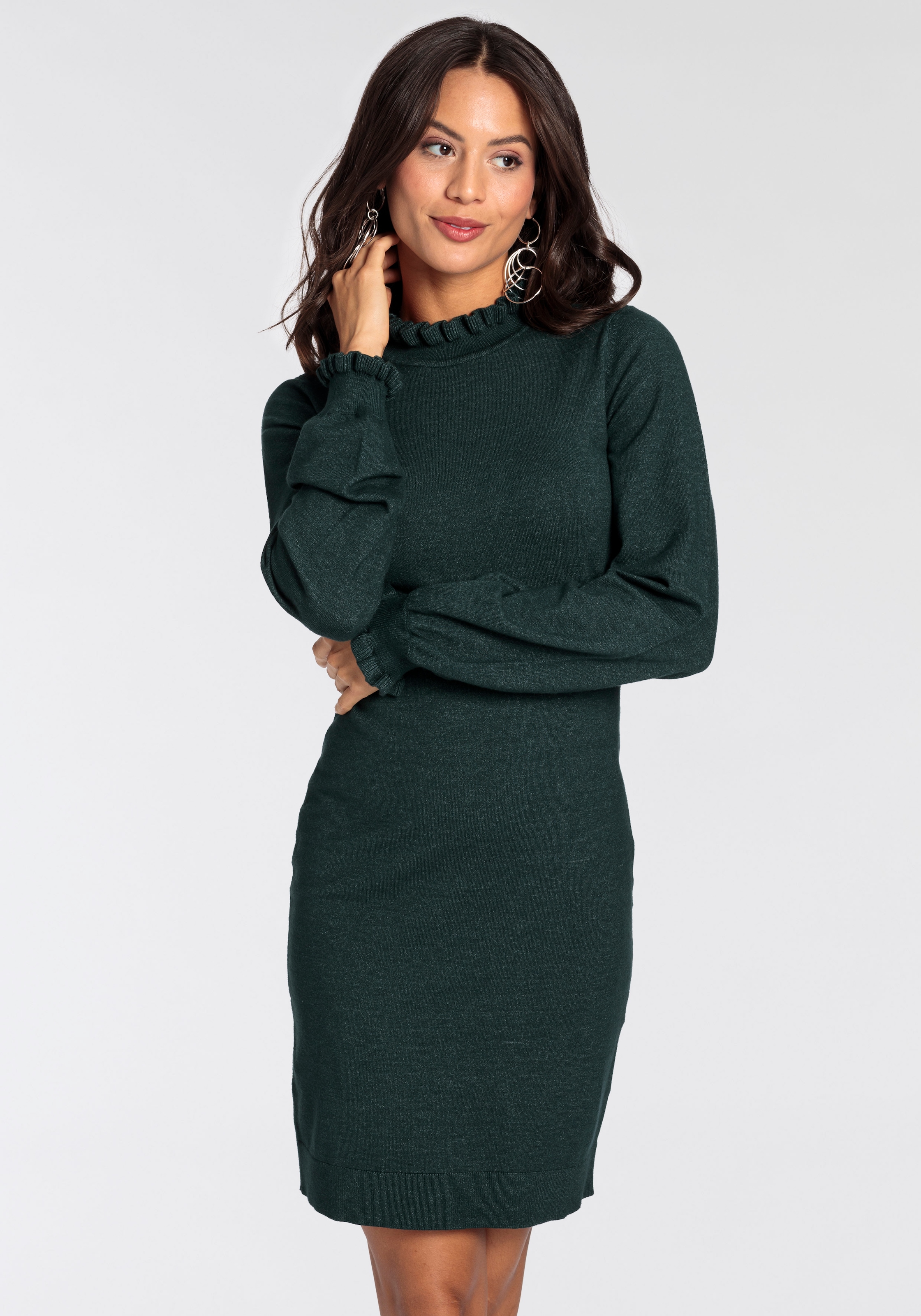 Image of Laura Scott Strickkleid aus Viskosemischung mit femininem Rüschendetail
