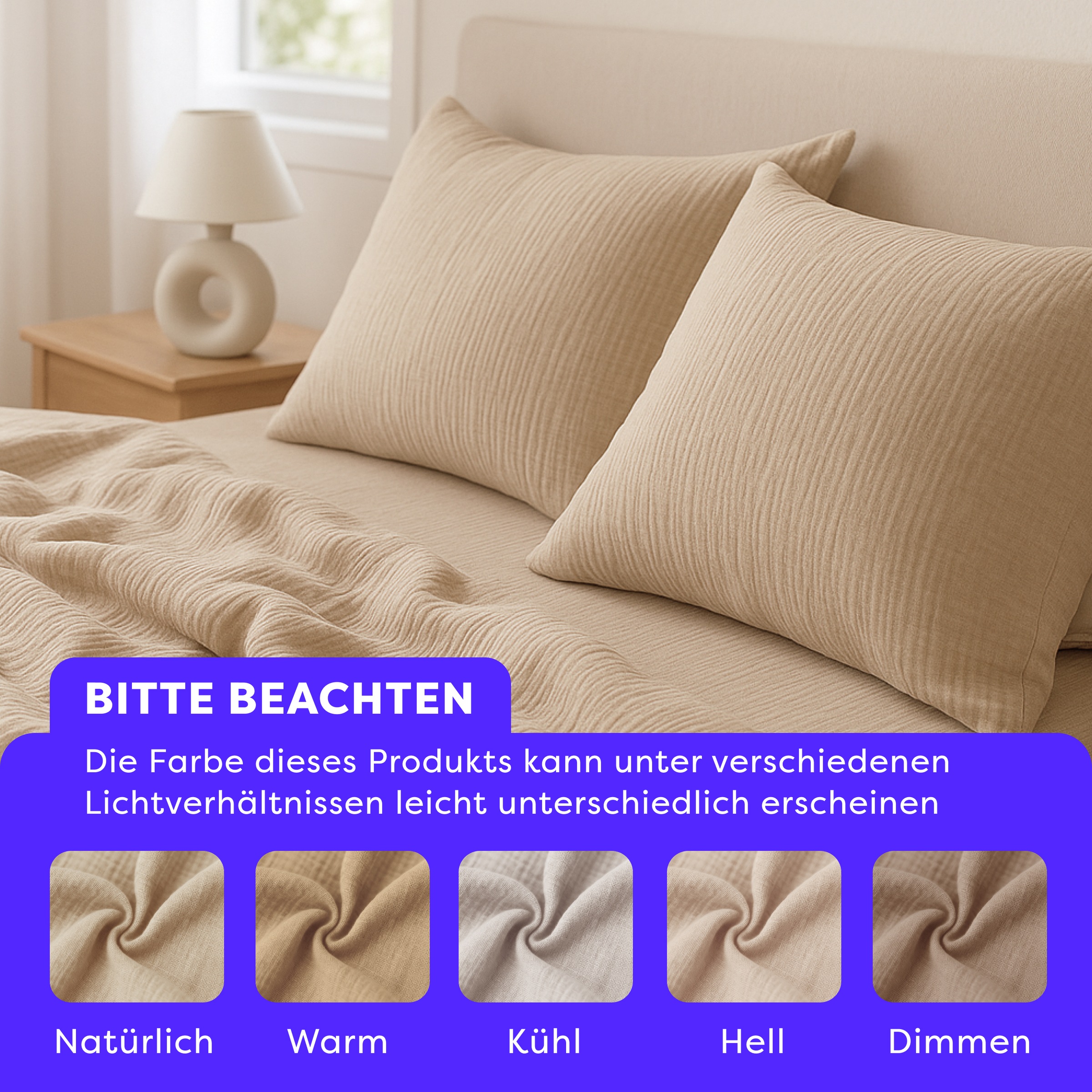 Wolkenfeld Bettwäsche »Wolkenfeld Premium Musselin mit Reissverschluss« 2 tlg. tlg. aus 100% Baumwolle – Atmungsaktiv & Weich – inkl. Kissenbezug 80x80