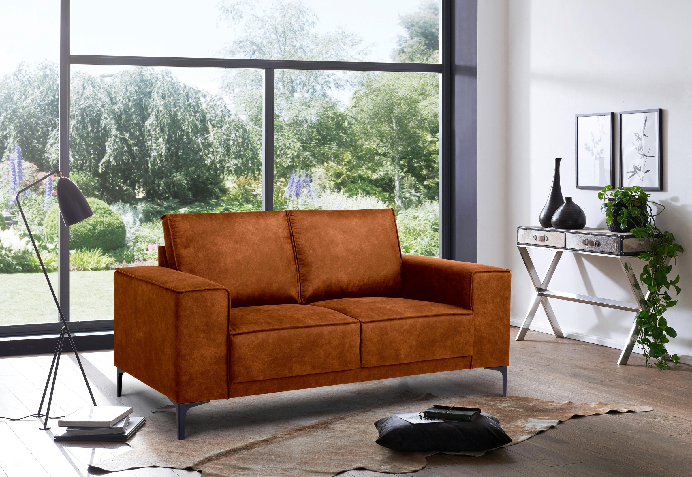Places of Style 2-Sitzer »Kompaktsofa Oland, Struktur, Flachgewebe, Luxus-Microfaser, Boucle«, 164 cm, Wellenunterfederung, Skandi-Design, Metallfüsse