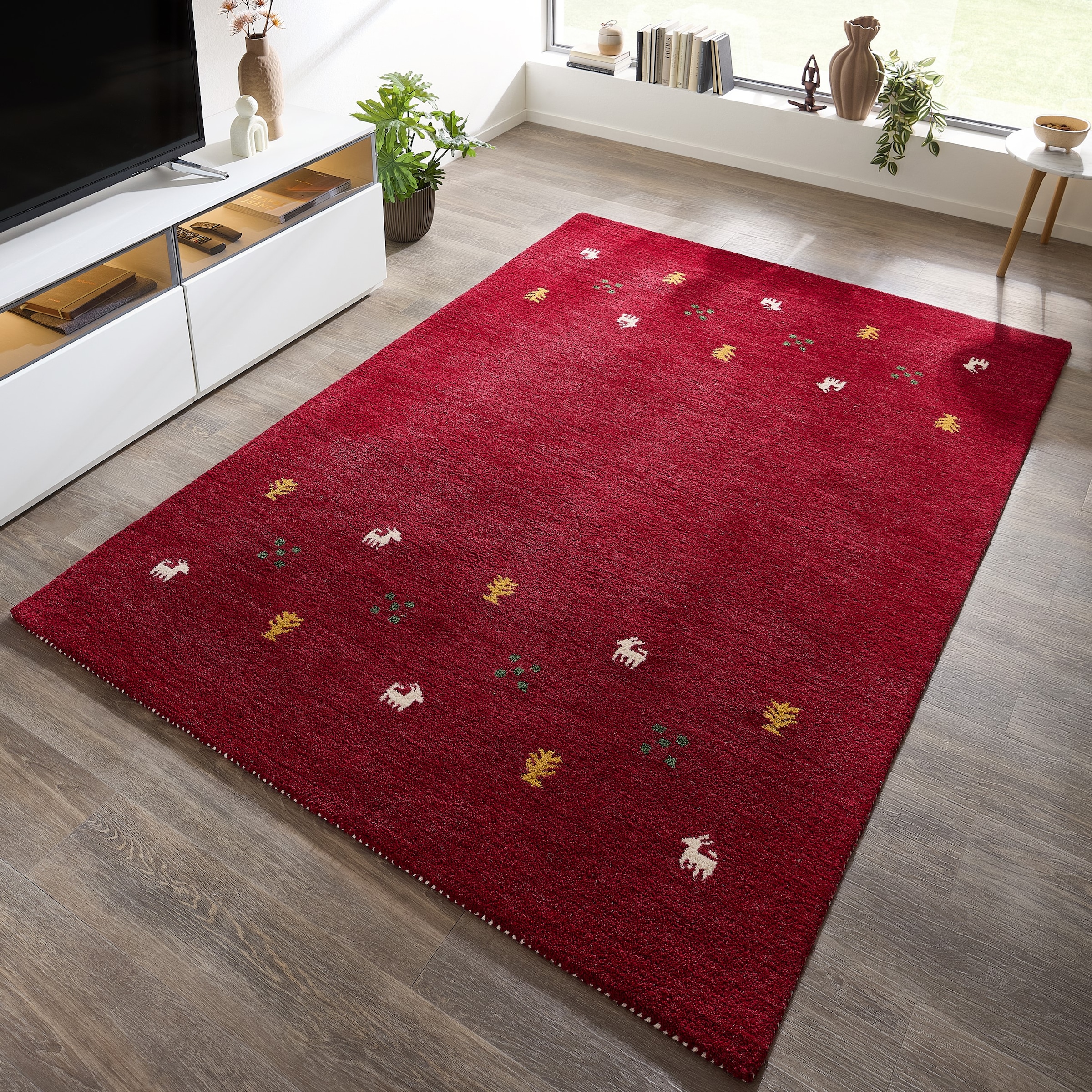 THEKO Wollteppich »Gabbeh Motiv, Handgefertigt, Teppich, Tiermotiv,  reine Wolle« rechteckig 14 mm Höhe reine Wolle, Wohnzimmer, Schlafzimmer, Esszimmer