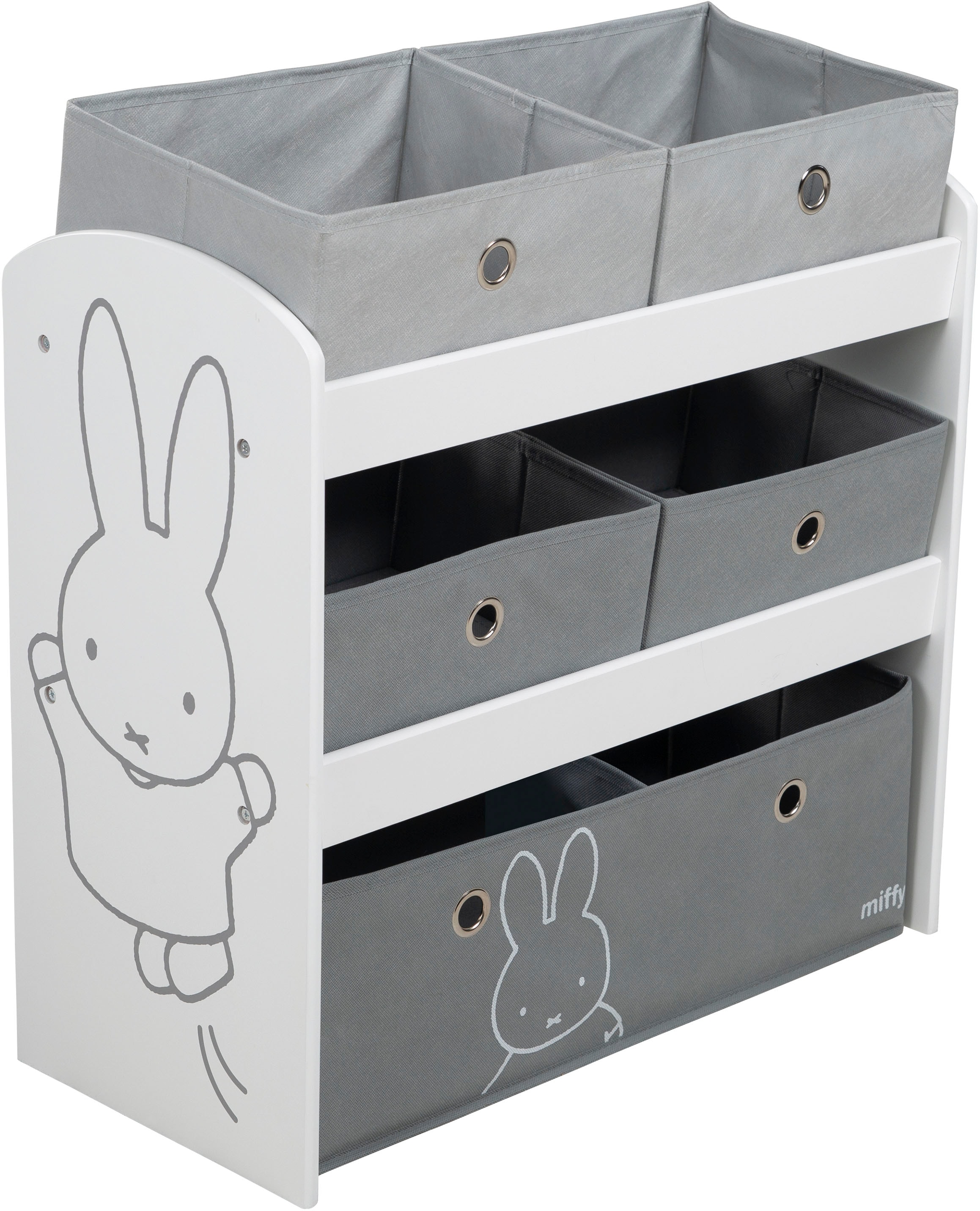 roba® Kinderregal »miffy®, grau«, inklusive 5 Stoffboxen in 2 Grössen