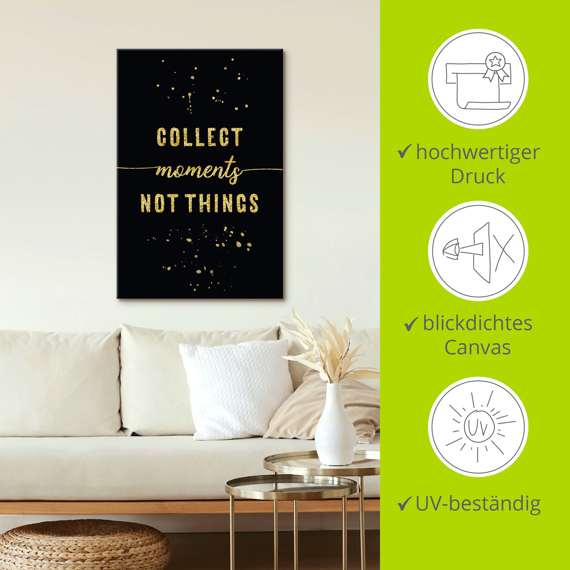 Artland Wandbild »GOLD Sammle Momente, keine Dinge«, Sprüche & Texte, (1 St.), als Leinwandbild, Poster in verschied. Grössen