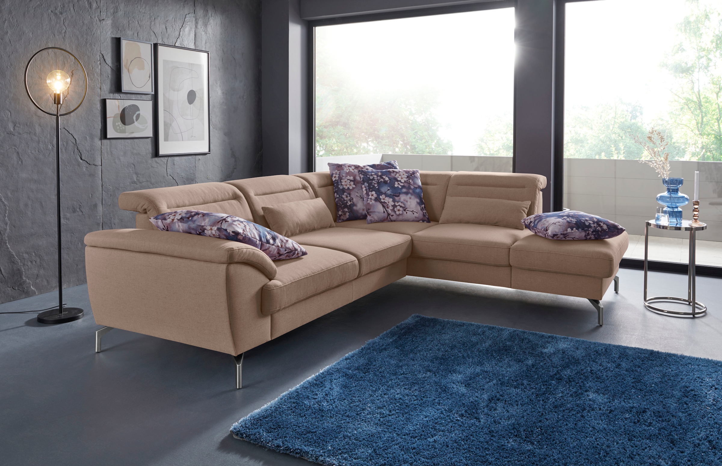 sit&more Ecksofa »Percy L-Form«, 15 cm Fusshöhe, Sitztiefenverstellung, wahlweise in 2 Fussfarben