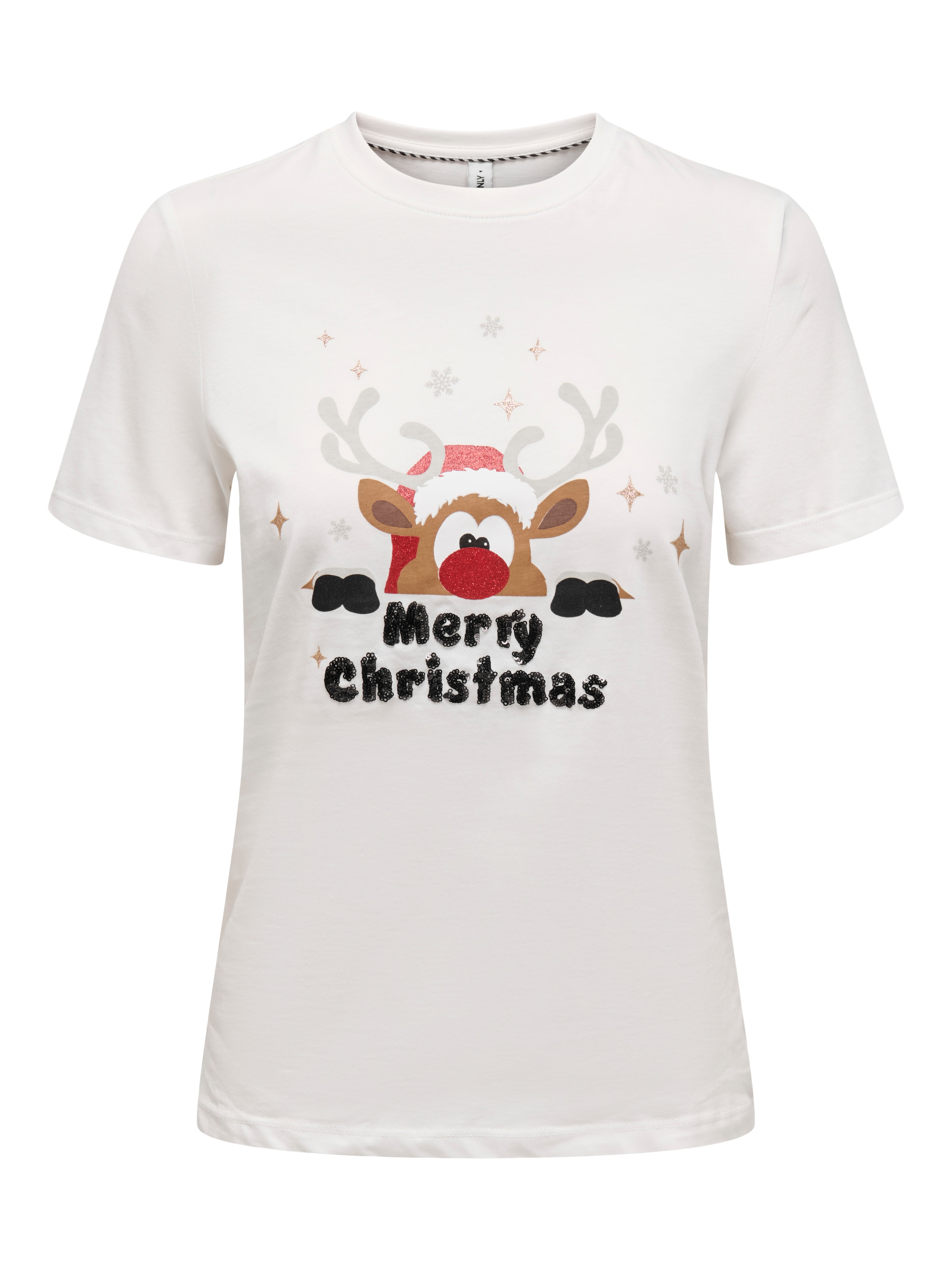 Image of ONLY Rundhalsshirt "ONLXMAS YRSA CHRISTMAS REG S/S TOP JRS" Baumwolle, relaxed fit, Weihnachts-Motiv