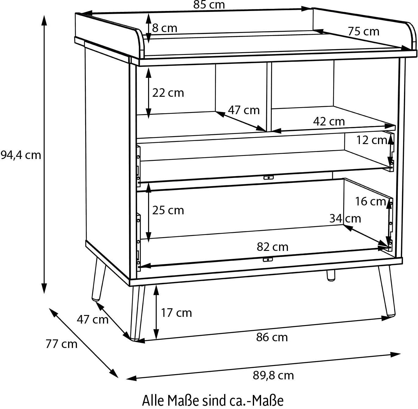 FORTE »Whenua« Wickelauflage, erhöhter Rand, 2 farbig, Stauraum offen Fächer etc. 89,8 cm