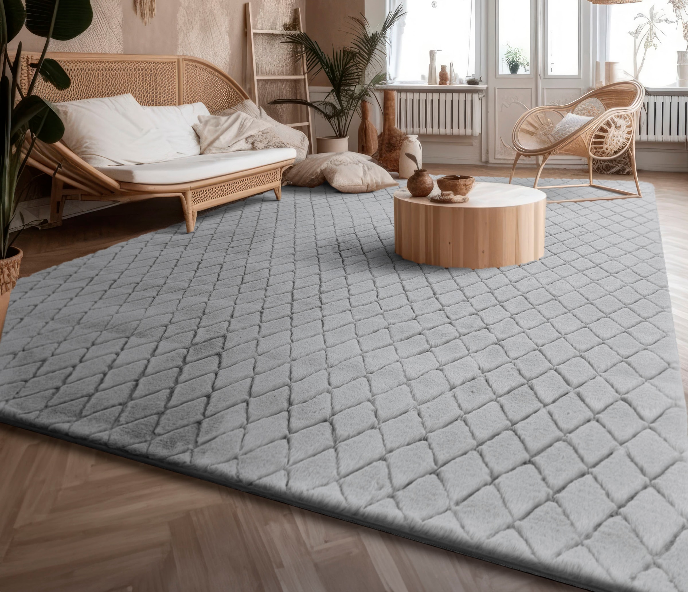 Paco Home Hochflor-Teppich »Arnheim 742« rechteckig 26 mm Höhe Uni Farben, Rauten Muster, besonders weich, Hoch-Tief Effekt