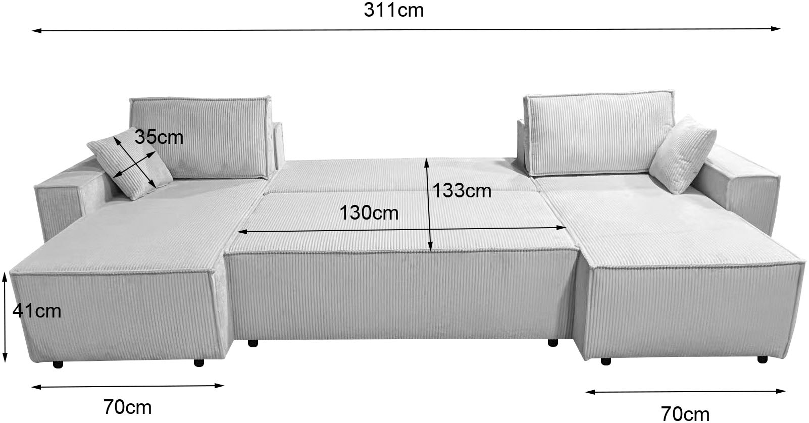 GOODproduct Wohnlandschaft »CASSI L-Form, 241cm - OTTO. Verlässliche Qualität.« Schlaffunktion (133/270cm), Bettkasten, Seitentaschen, Cord-Bezug