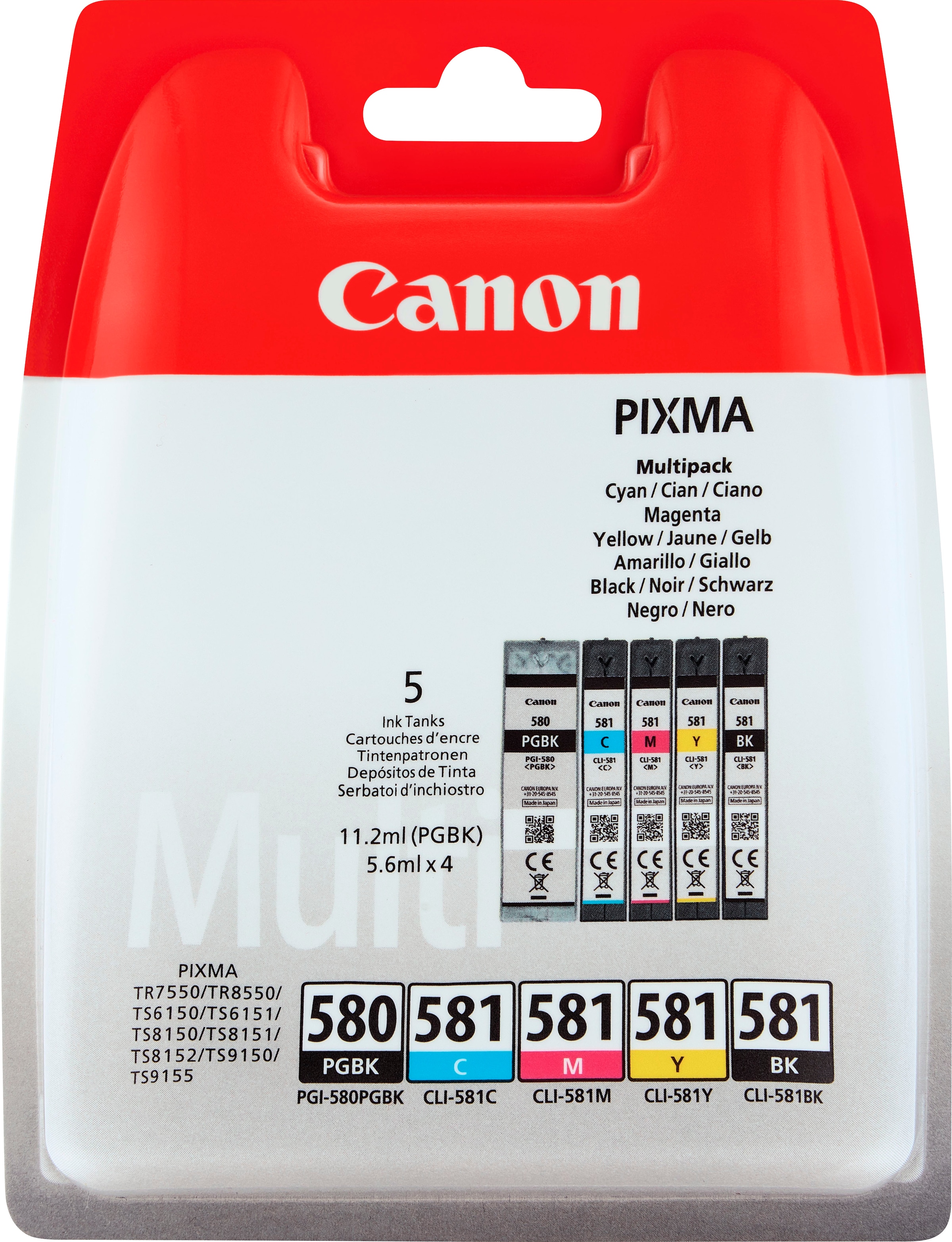 Canon Tintenpatrone »PGI-580BK/CLI-581 BK/C/M/Y Pigment- und Farbstofftinte Multipack«,...